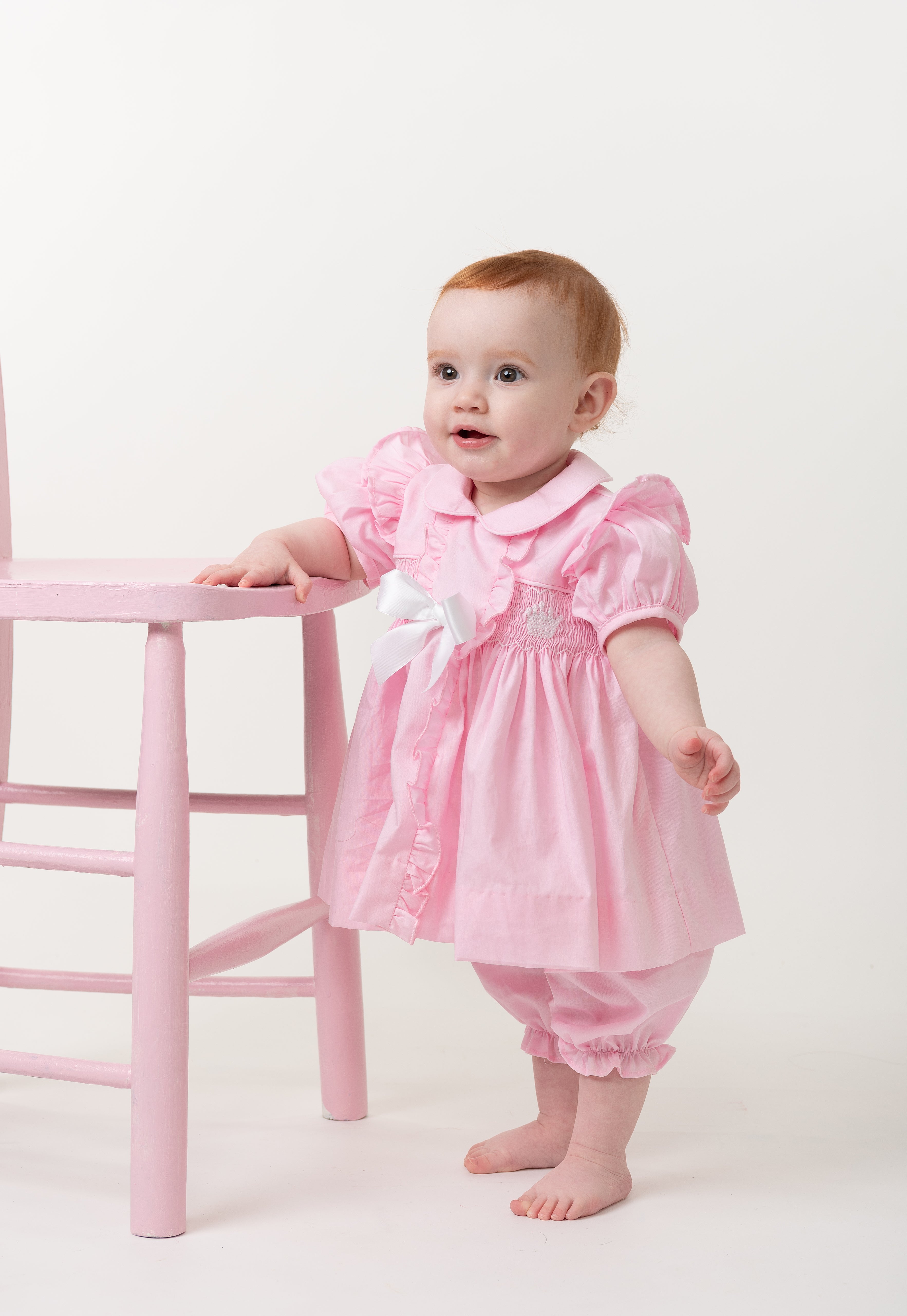 Pink Frilled Bow Dress and Bloomer Set