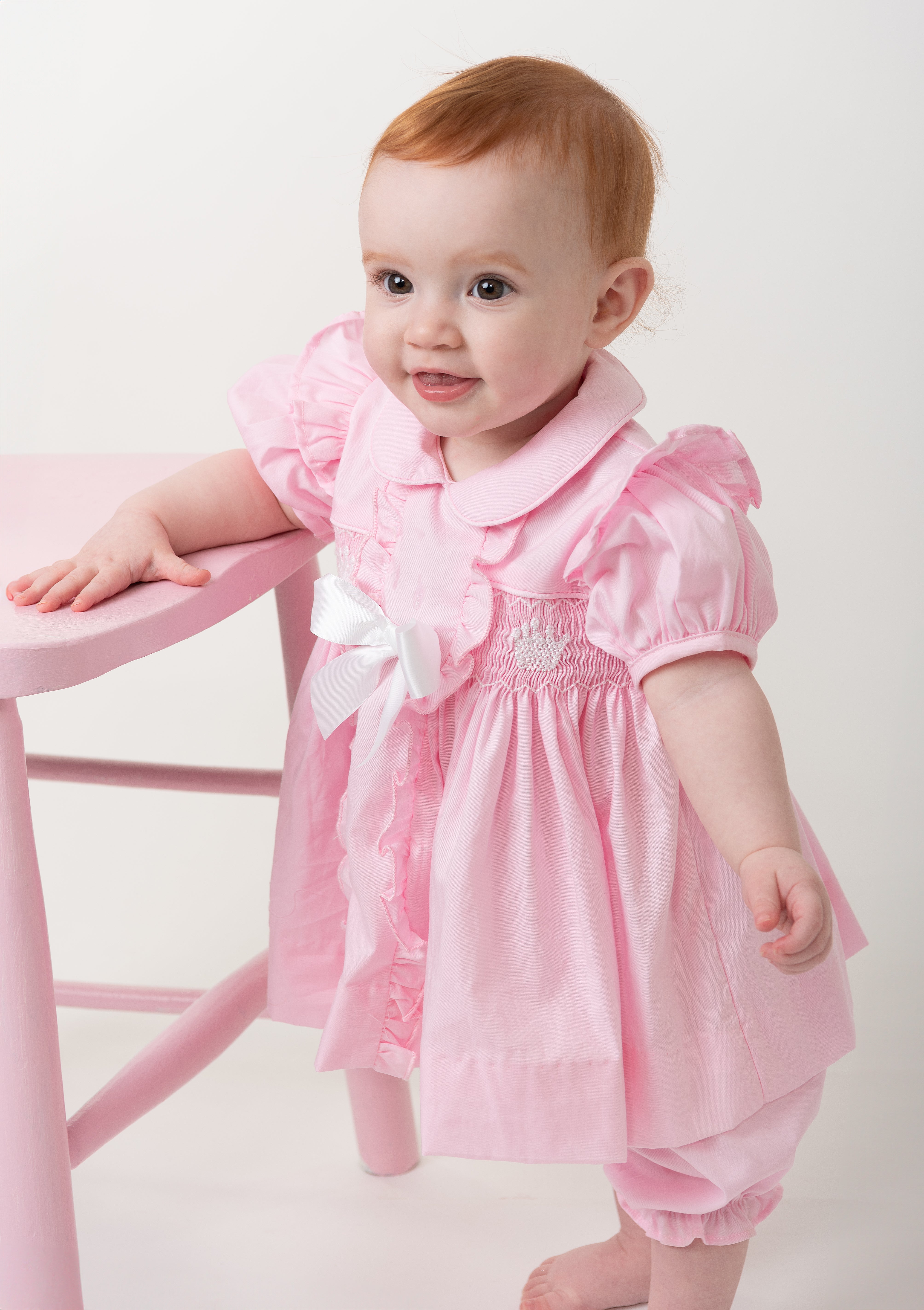 Pink Frilled Bow Dress and Bloomer Set