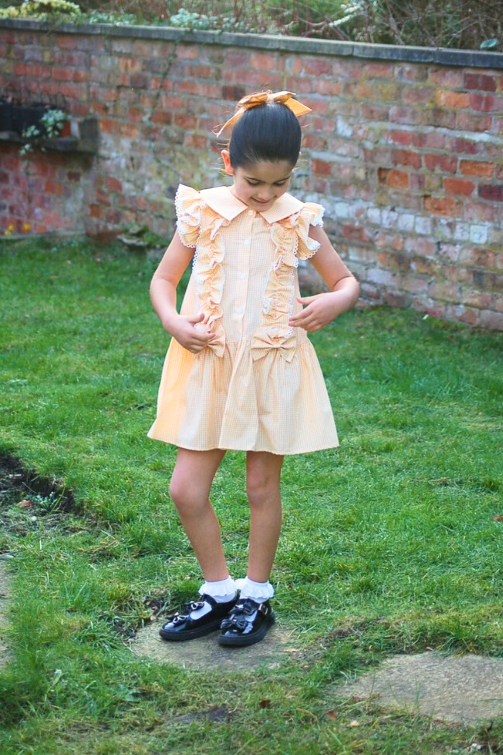 Yellow Gingham Ruffle Summer School Dress with Bows
