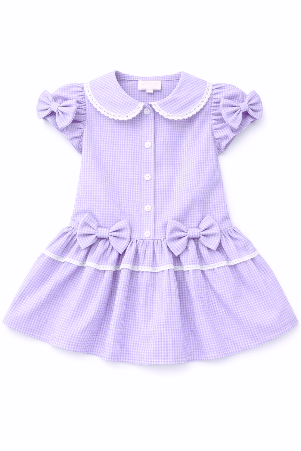 Purple Gingham Double Bow Dropped Waist School Dress