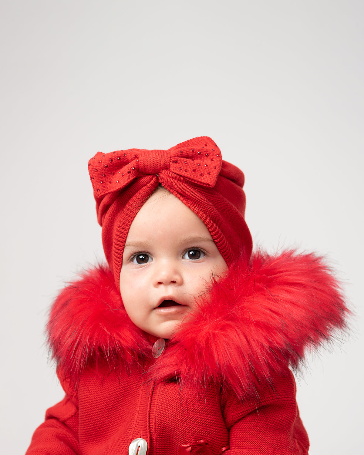 Red Diamonte Bow Knitted Turban