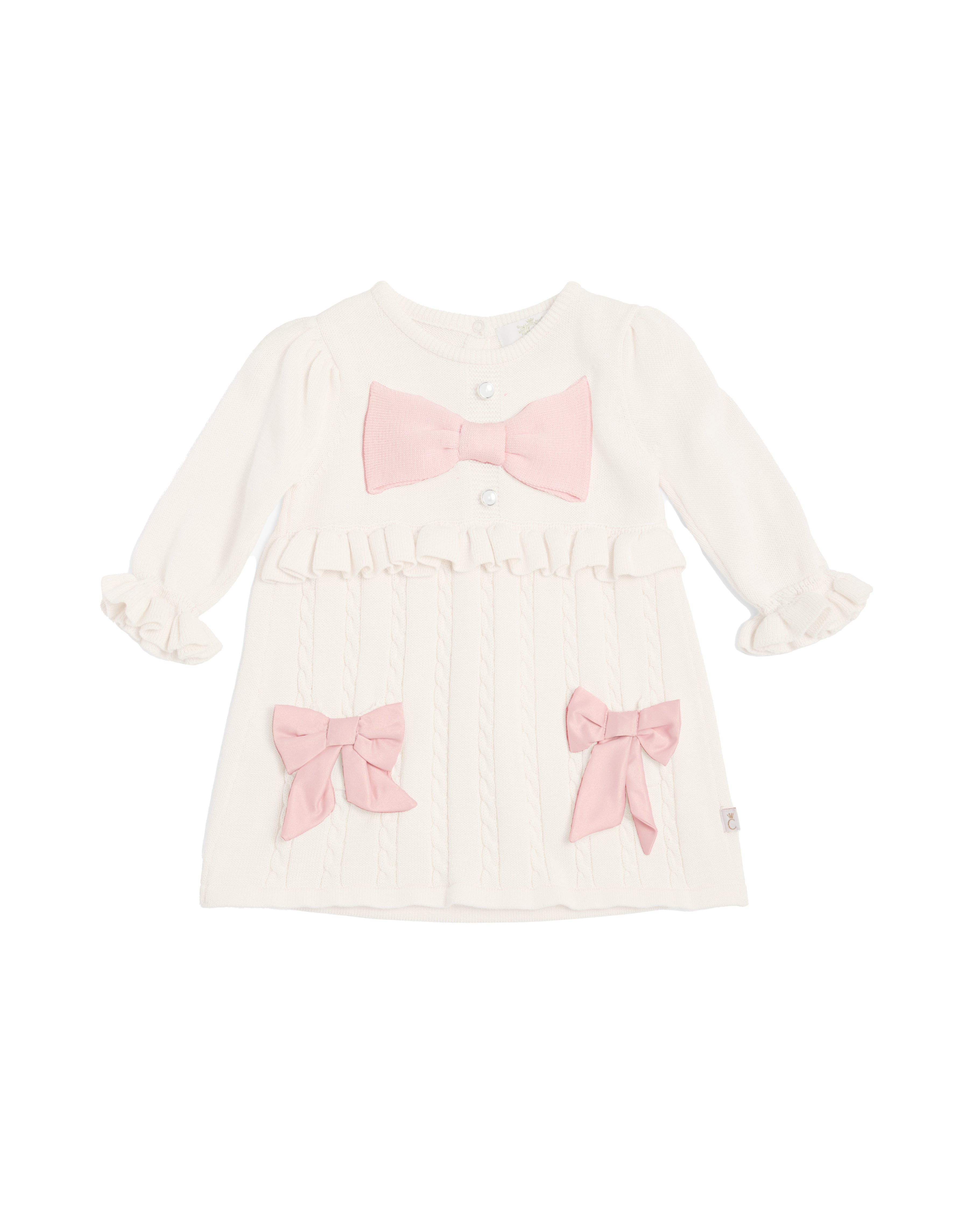 Ivory Knitted Dress with Pink Bows