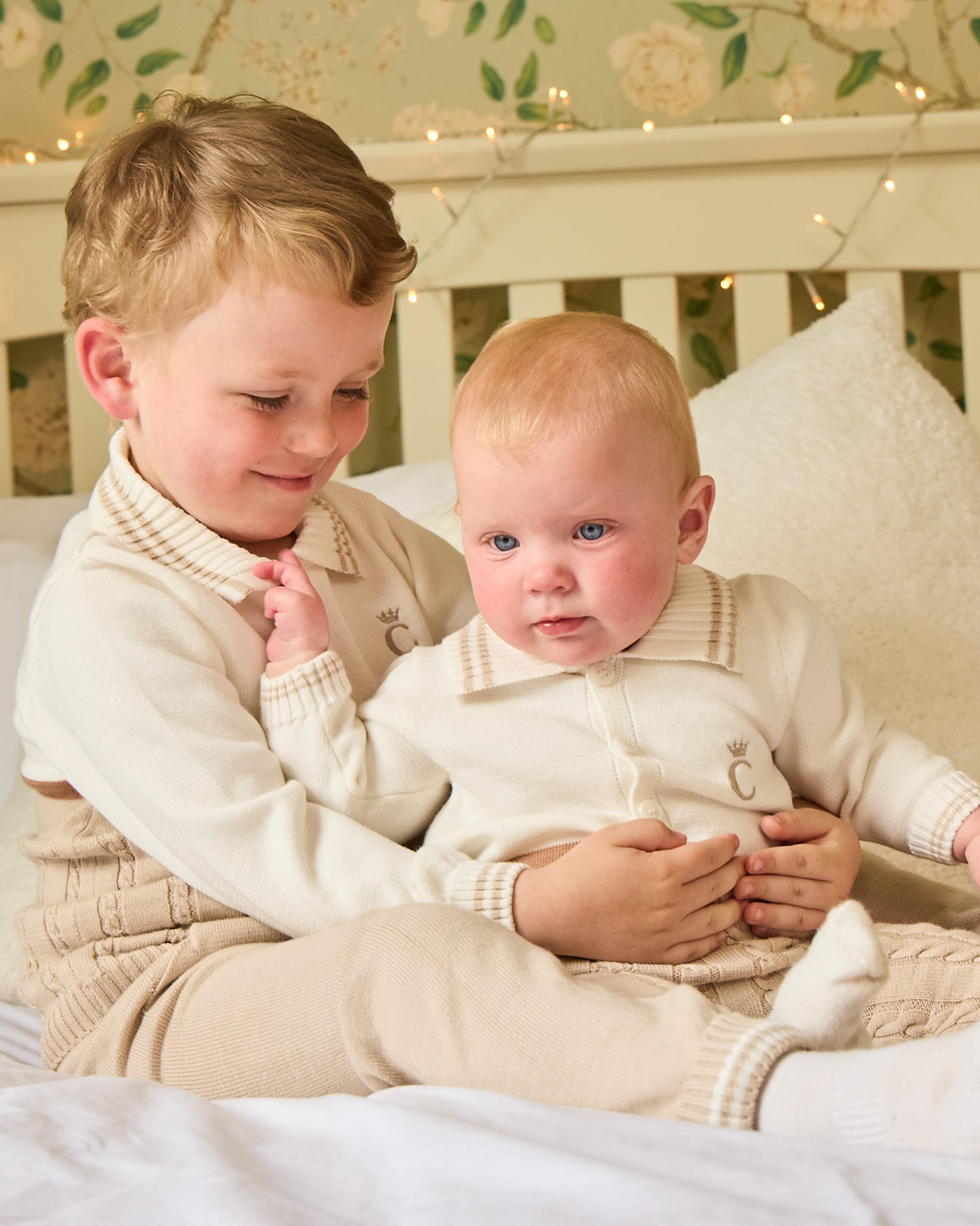Mink & Ivory Cable Knit Polo Baby Sleepsuit