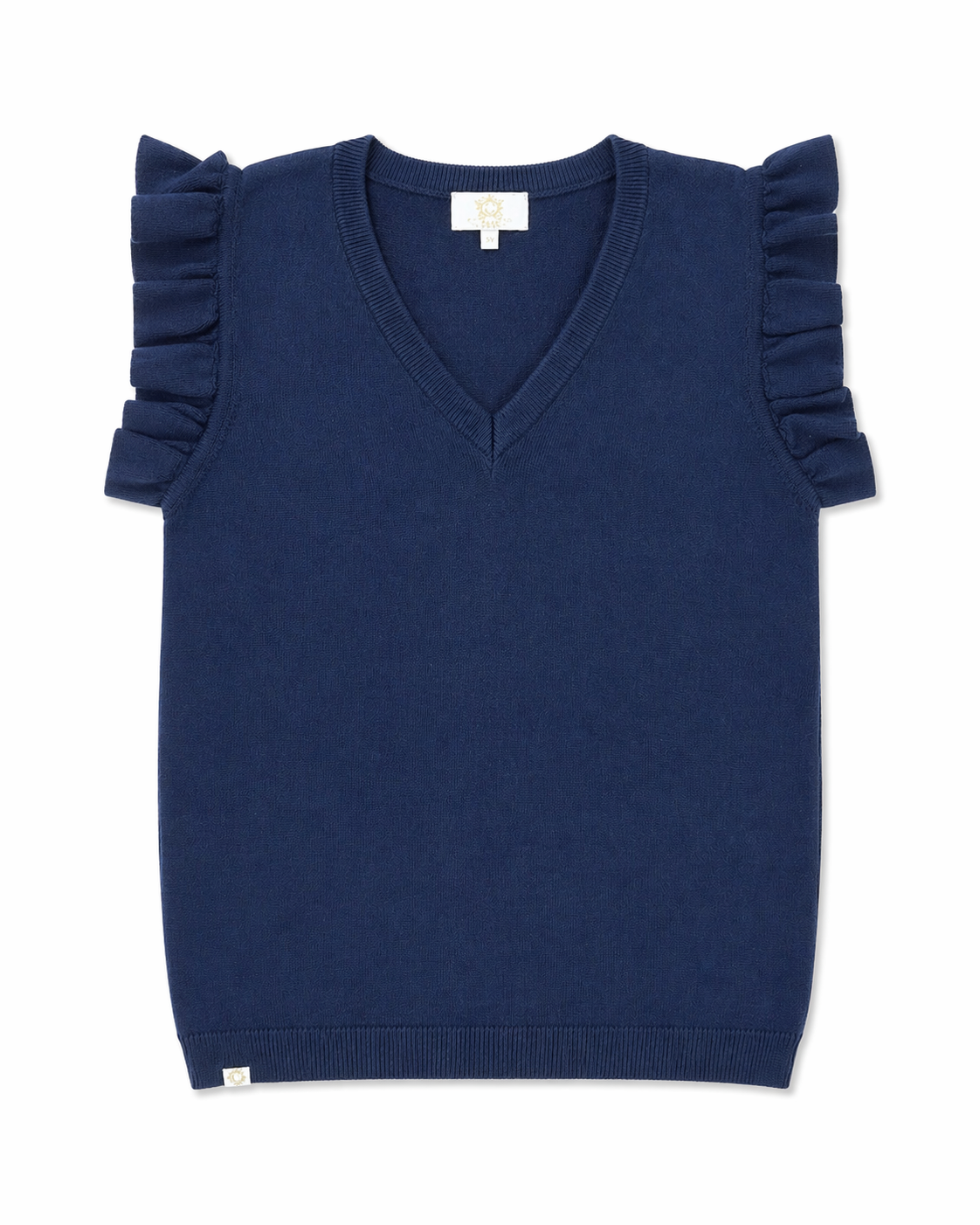 Navy Frill Sleeve Knitted Tank Top