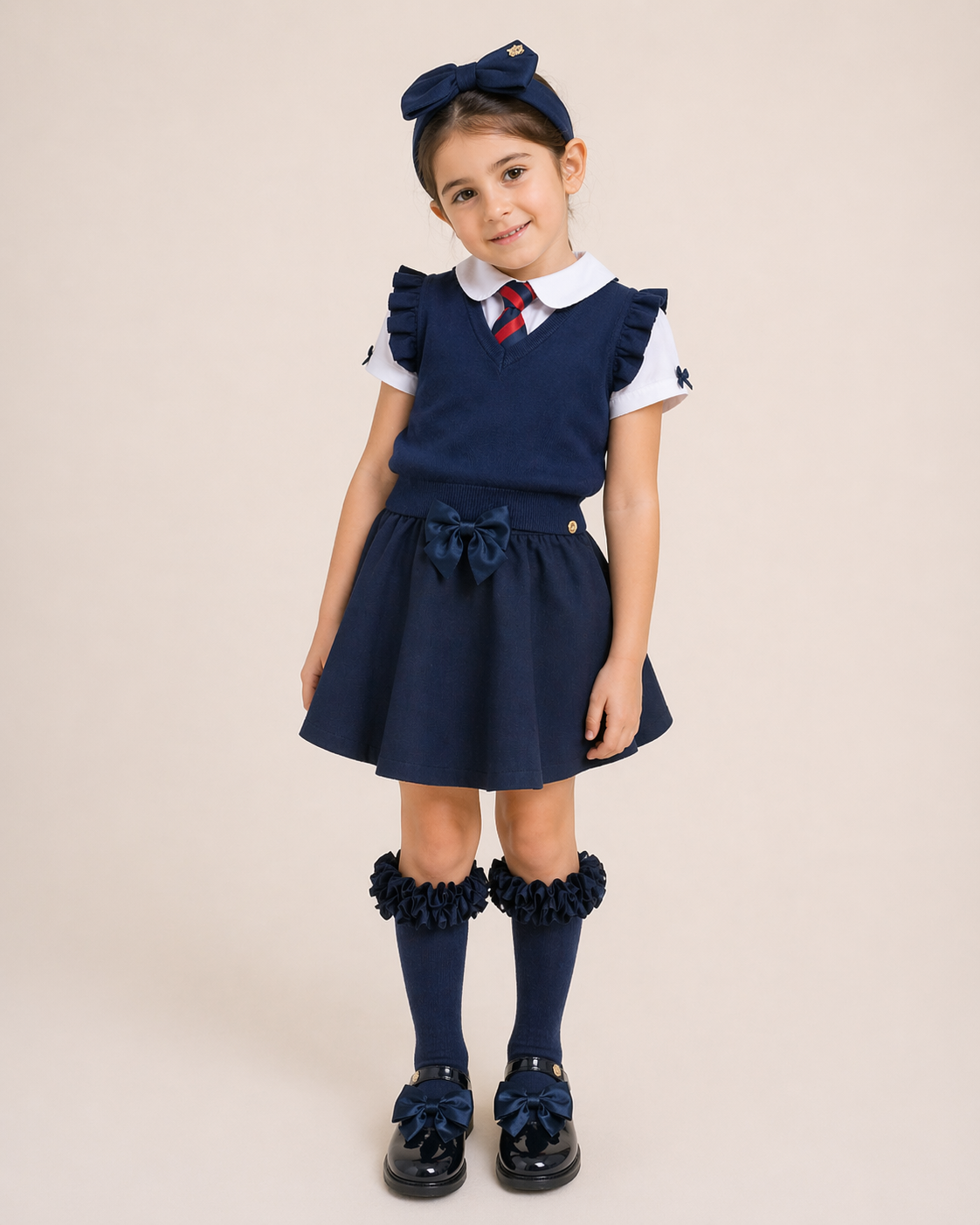 Navy Frill Sleeve Knitted Tank Top