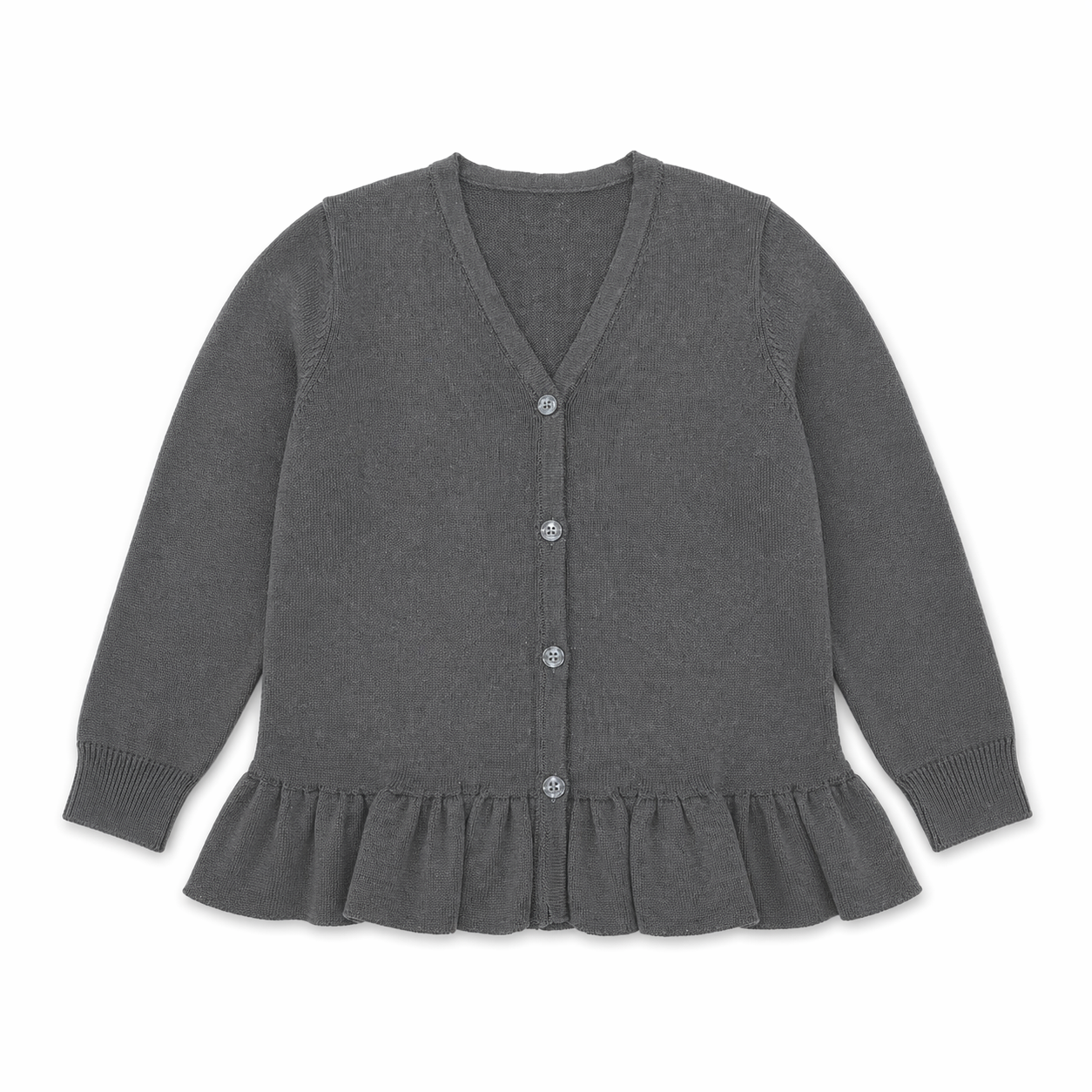 Grey Frill Hem Knitted Cardigan