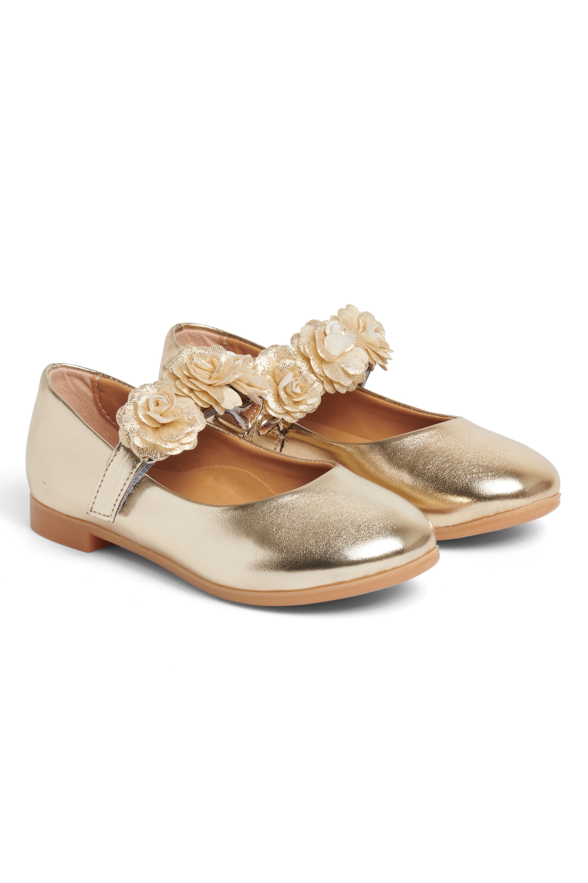 Gold Floral Strap Ballerina Shoes