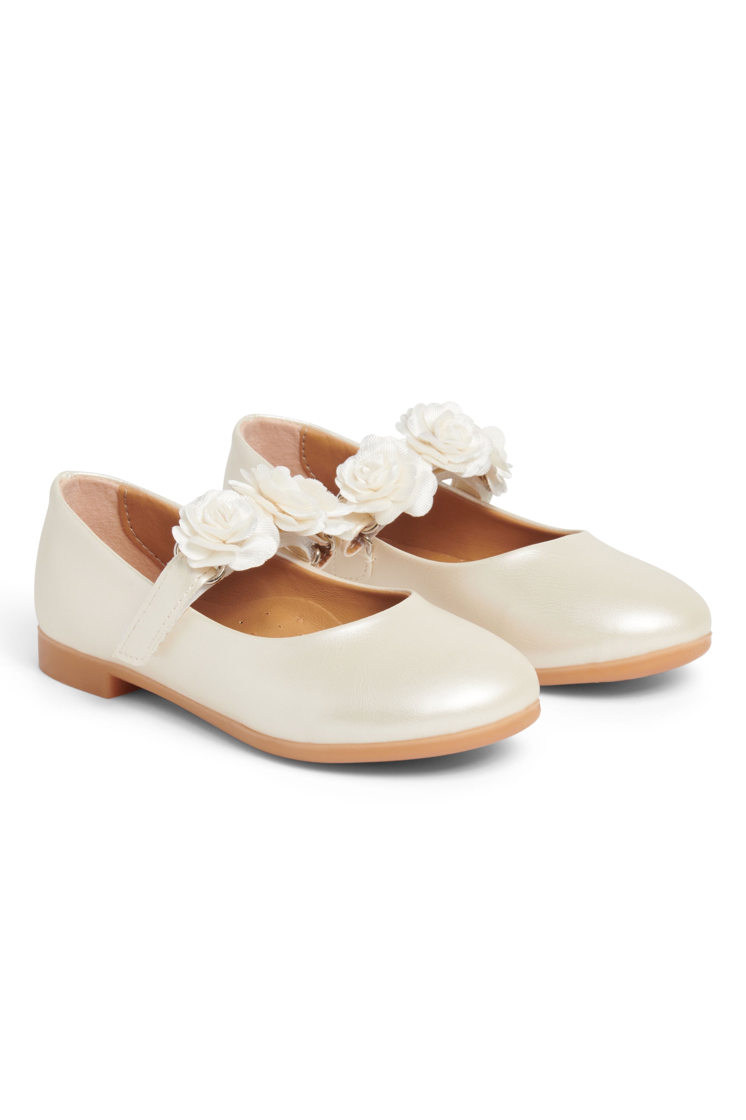 Ivory Floral Strap Ballerina Shoes