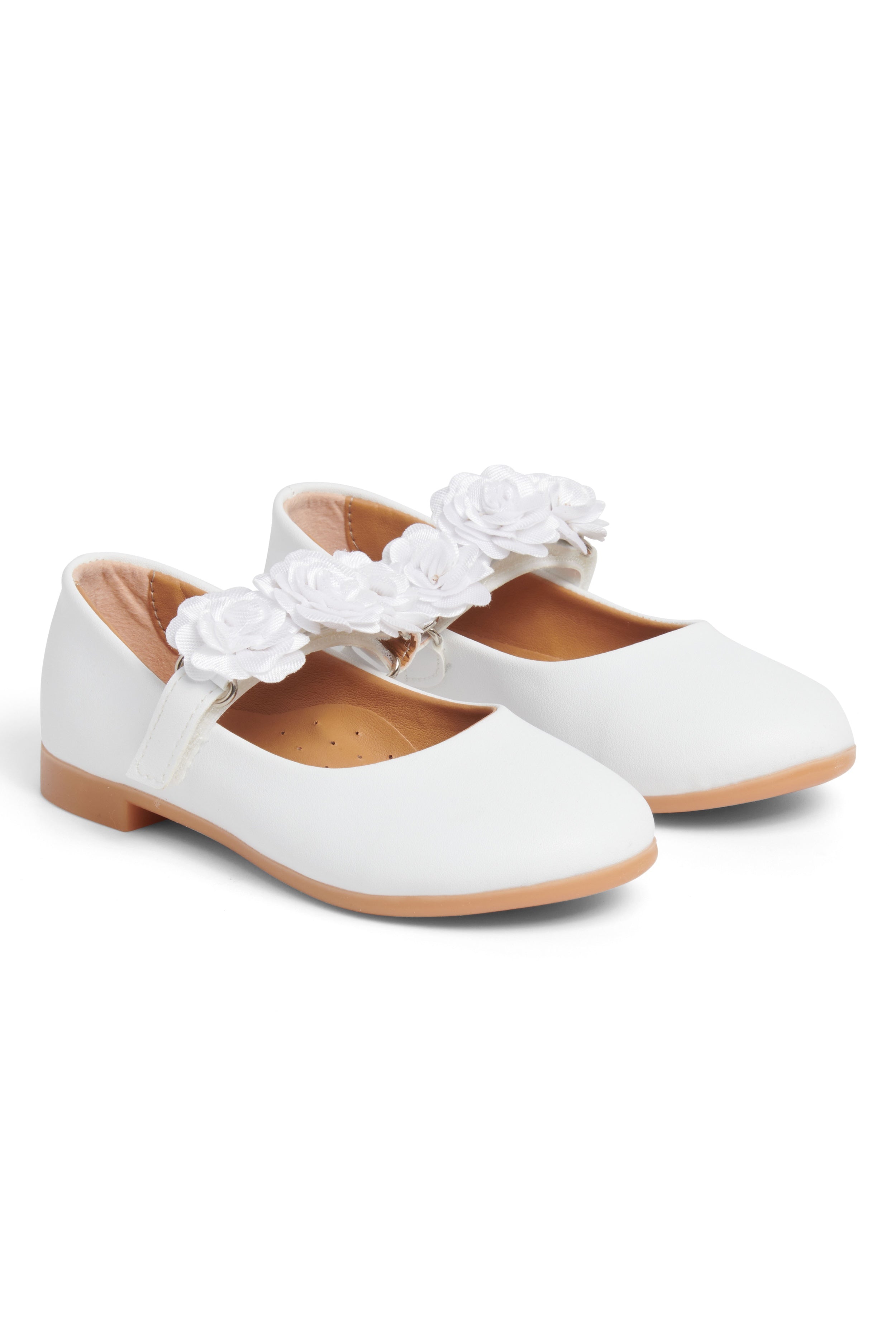 White Floral Strap Ballerina Shoes