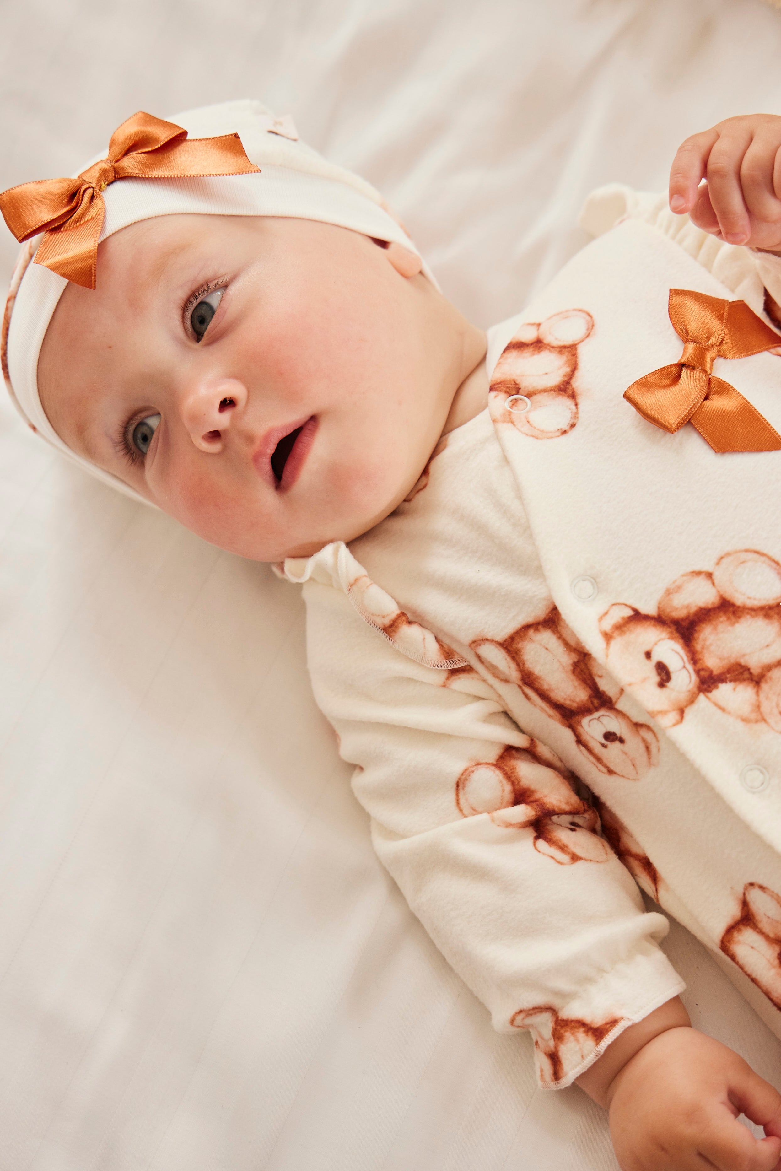 Ivory Teddy Bear Baby Sleepsuit with Matching Hat