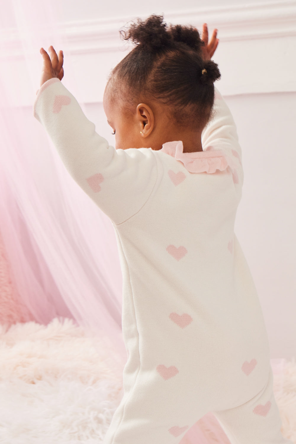 Pink Heart-Print Baby 3-Piece Sleepsuit Set