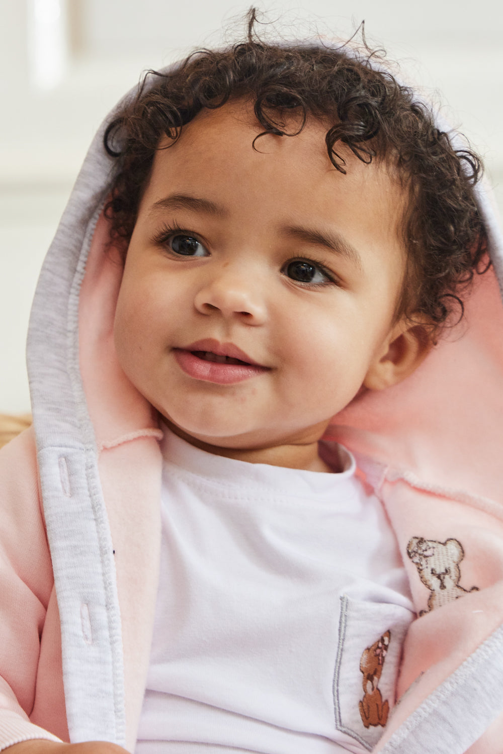 Pink and Grey 3-Piece Baby Outfit with Bear Embroidery