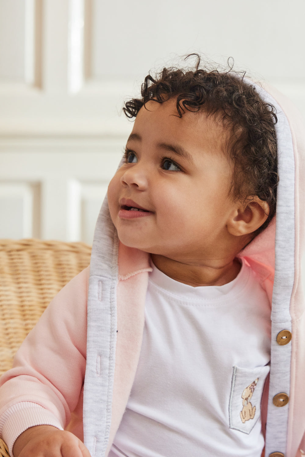 Pink and Grey 3-Piece Baby Outfit with Bear Embroidery