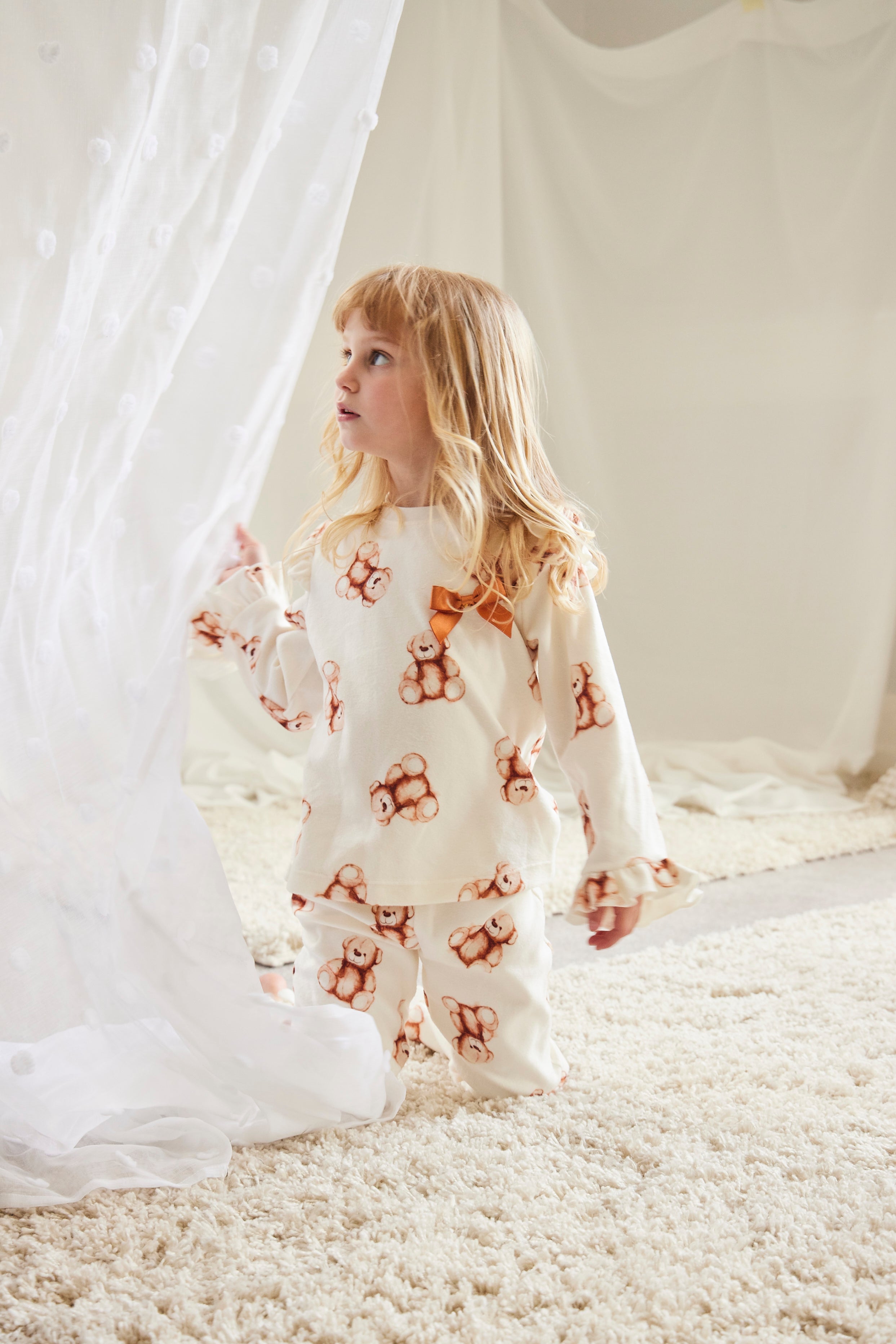 Ivory Teddy Bear Pyjama Set with Frills