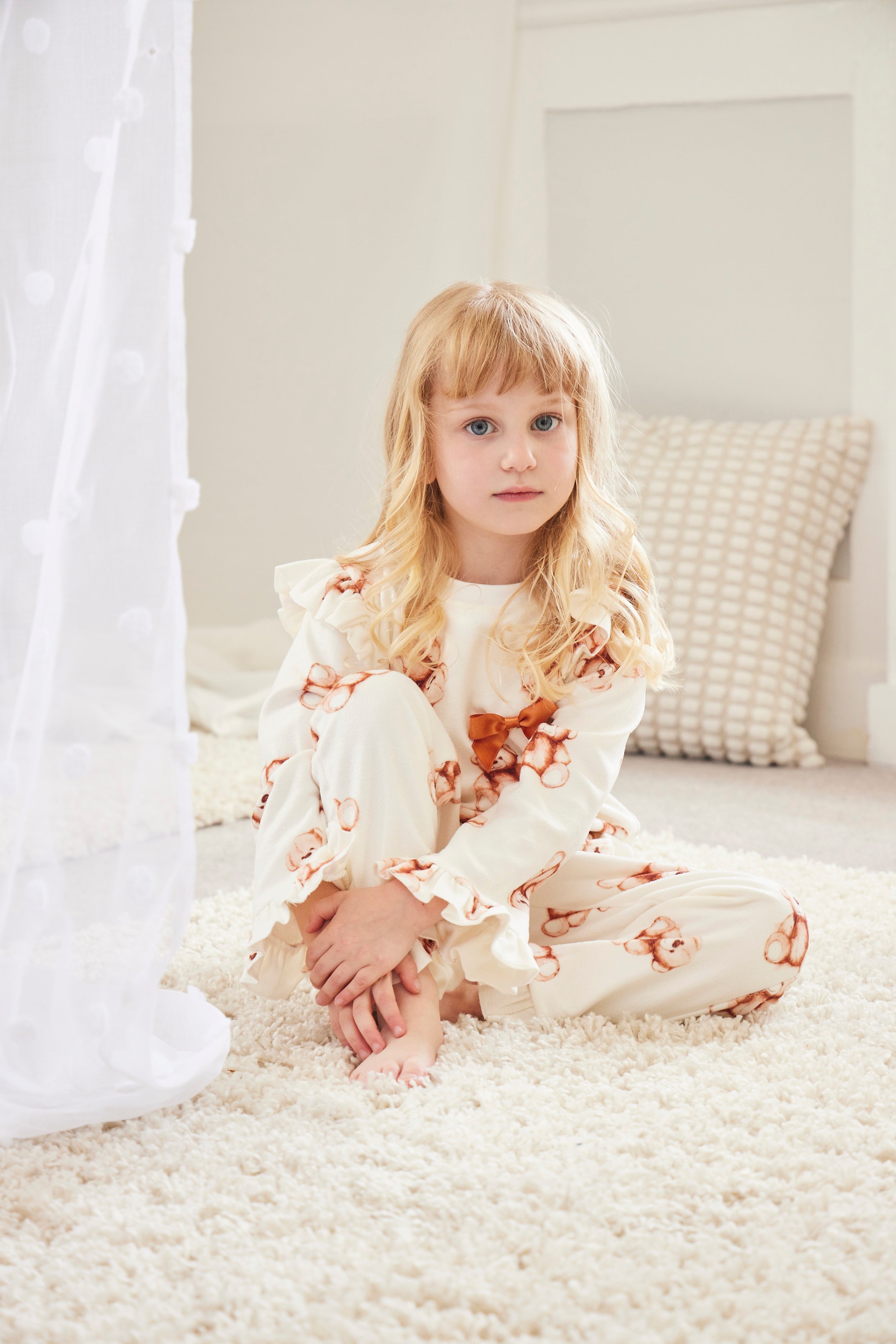 Ivory Teddy Bear Pyjama Set with Frills