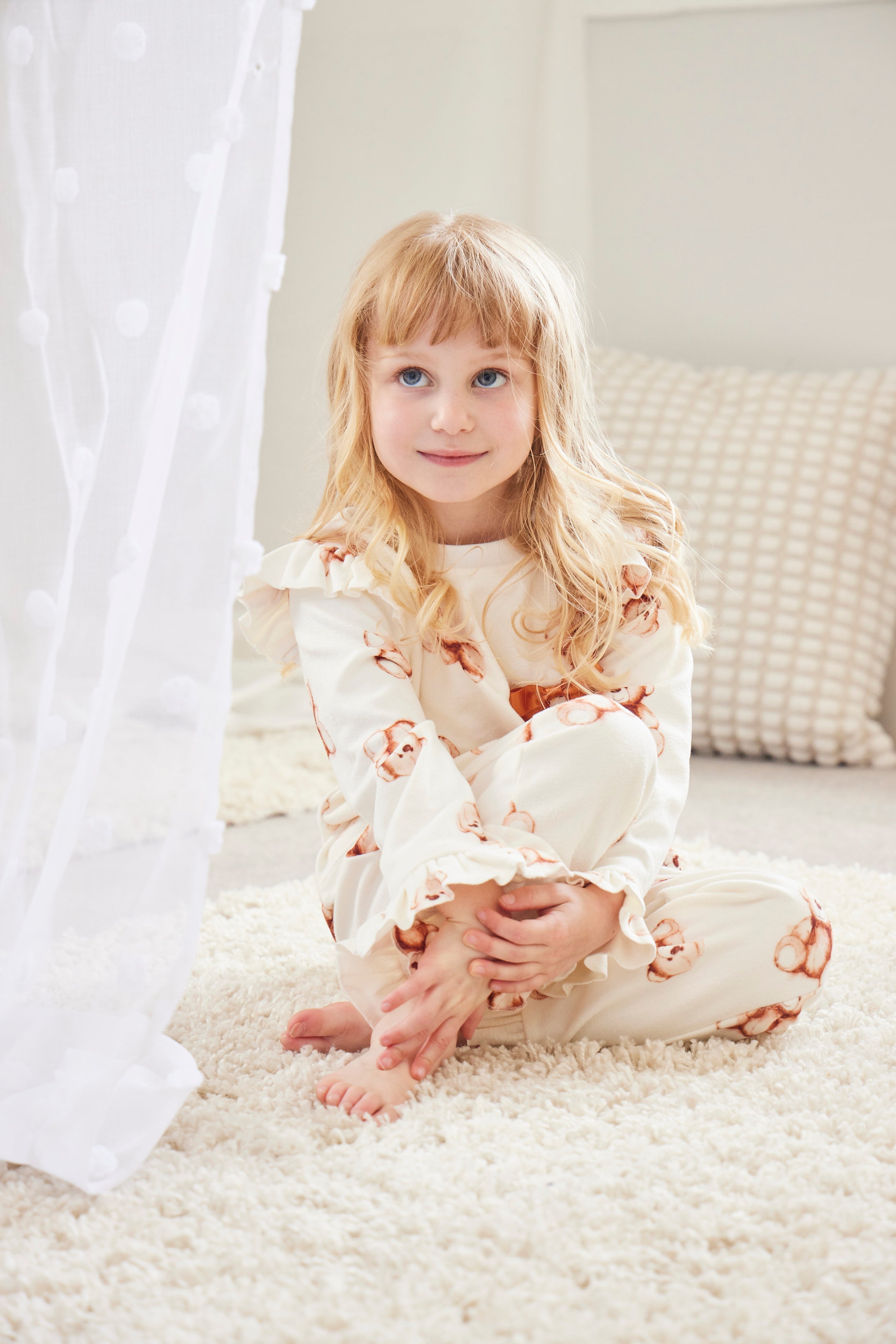 Ivory Teddy Bear Pyjama Set with Frills