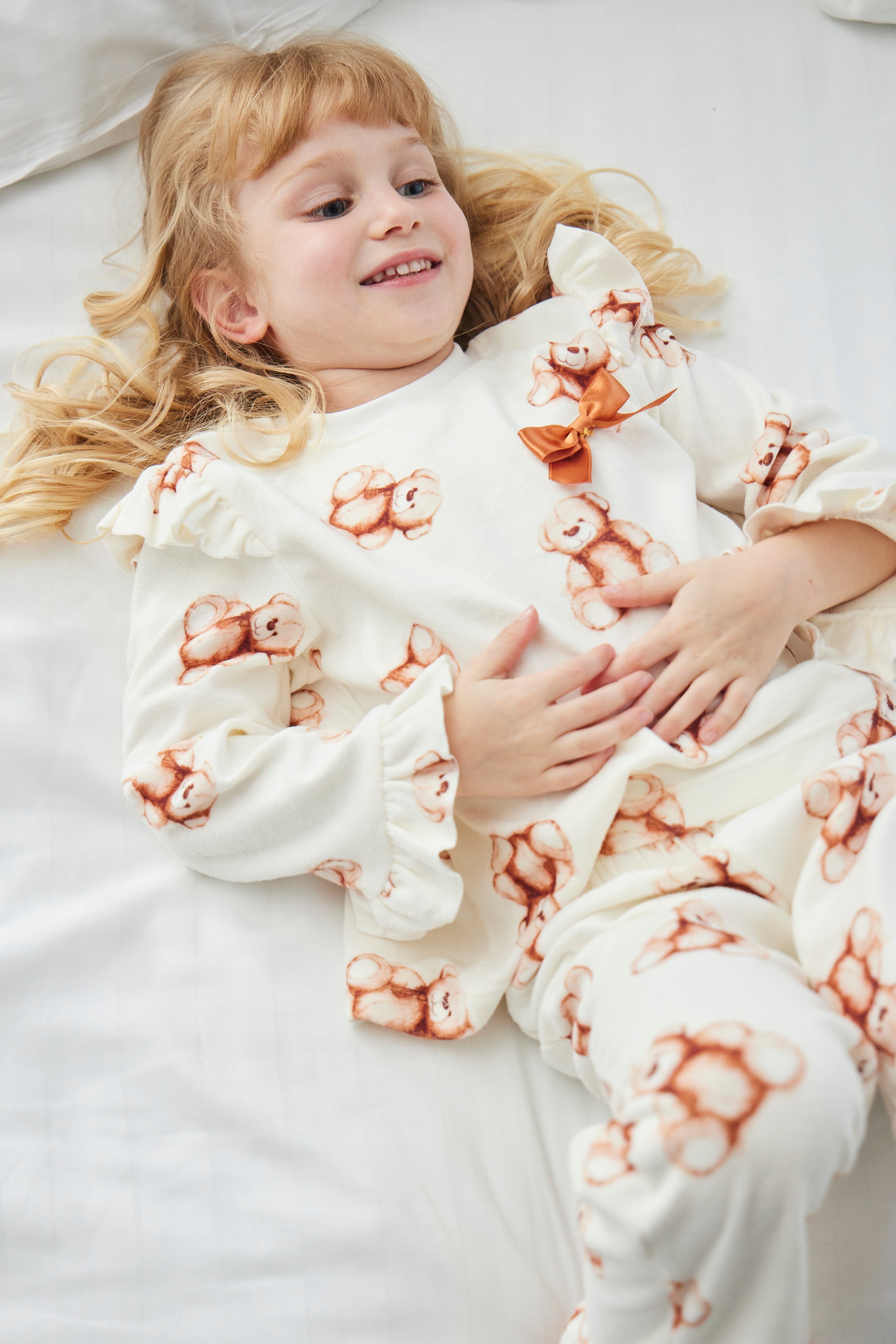 Ivory Teddy Bear Pyjama Set with Frills