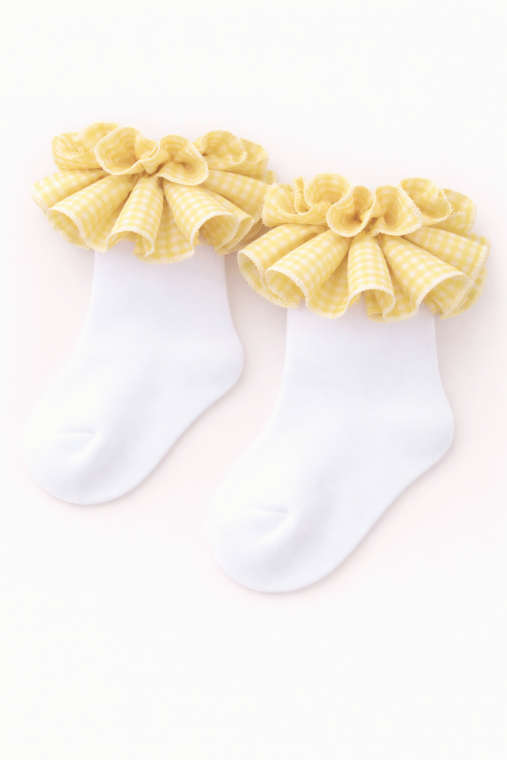 Yellow Gingham Ruffle Ankle Socks