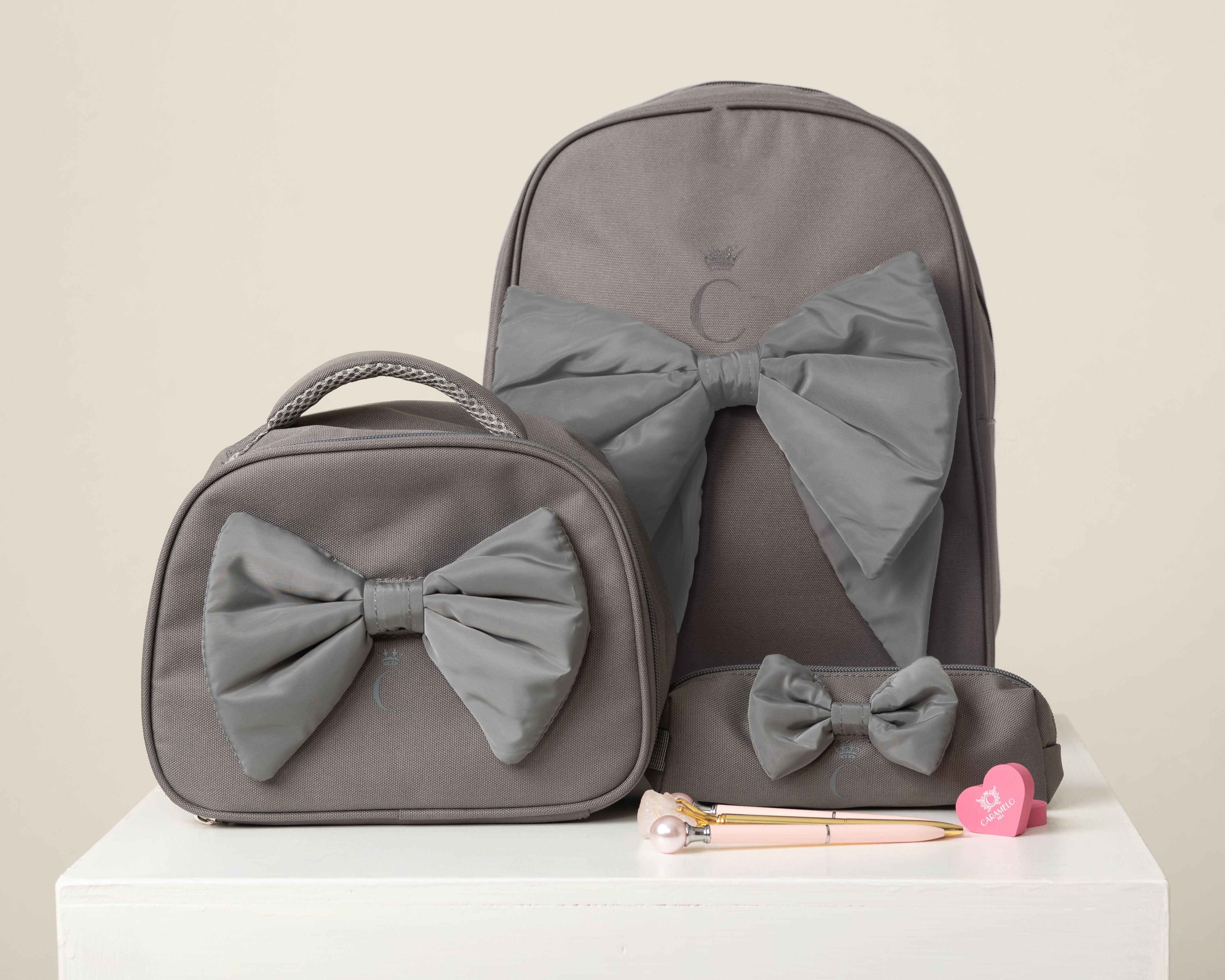 Grey Pencil Case with Bow