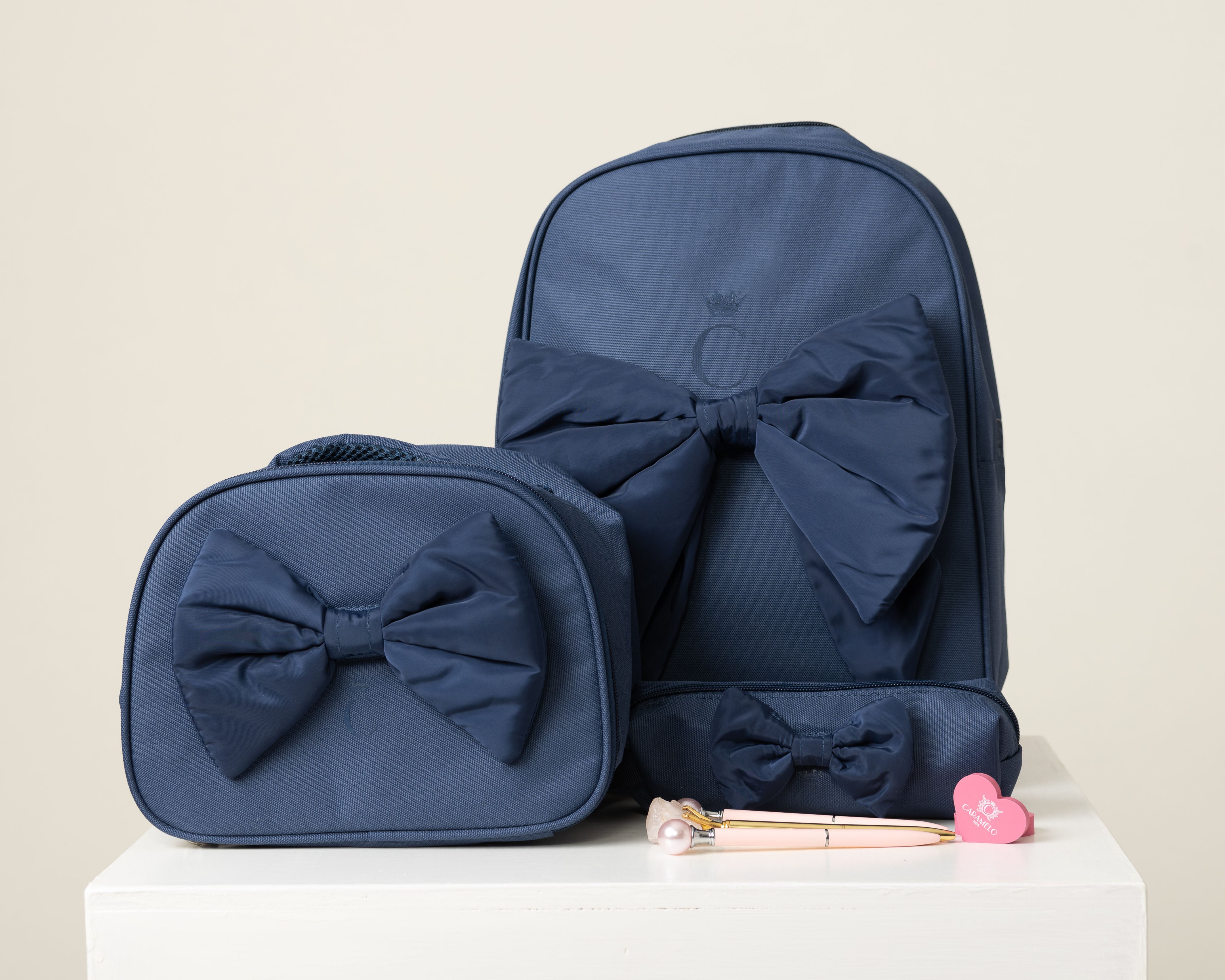 Navy Pencil Case with Bow