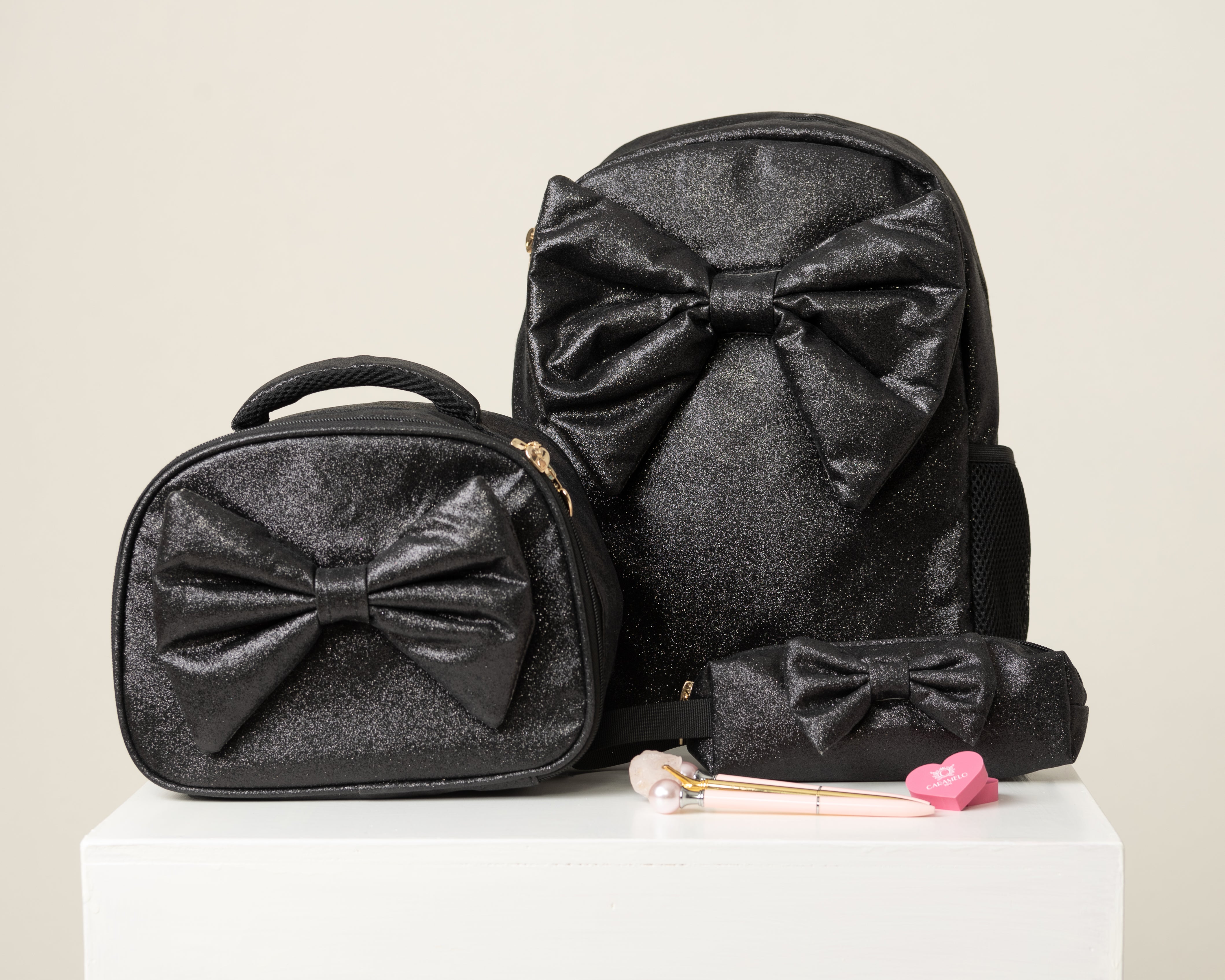 Black Glitter Bow Backpack