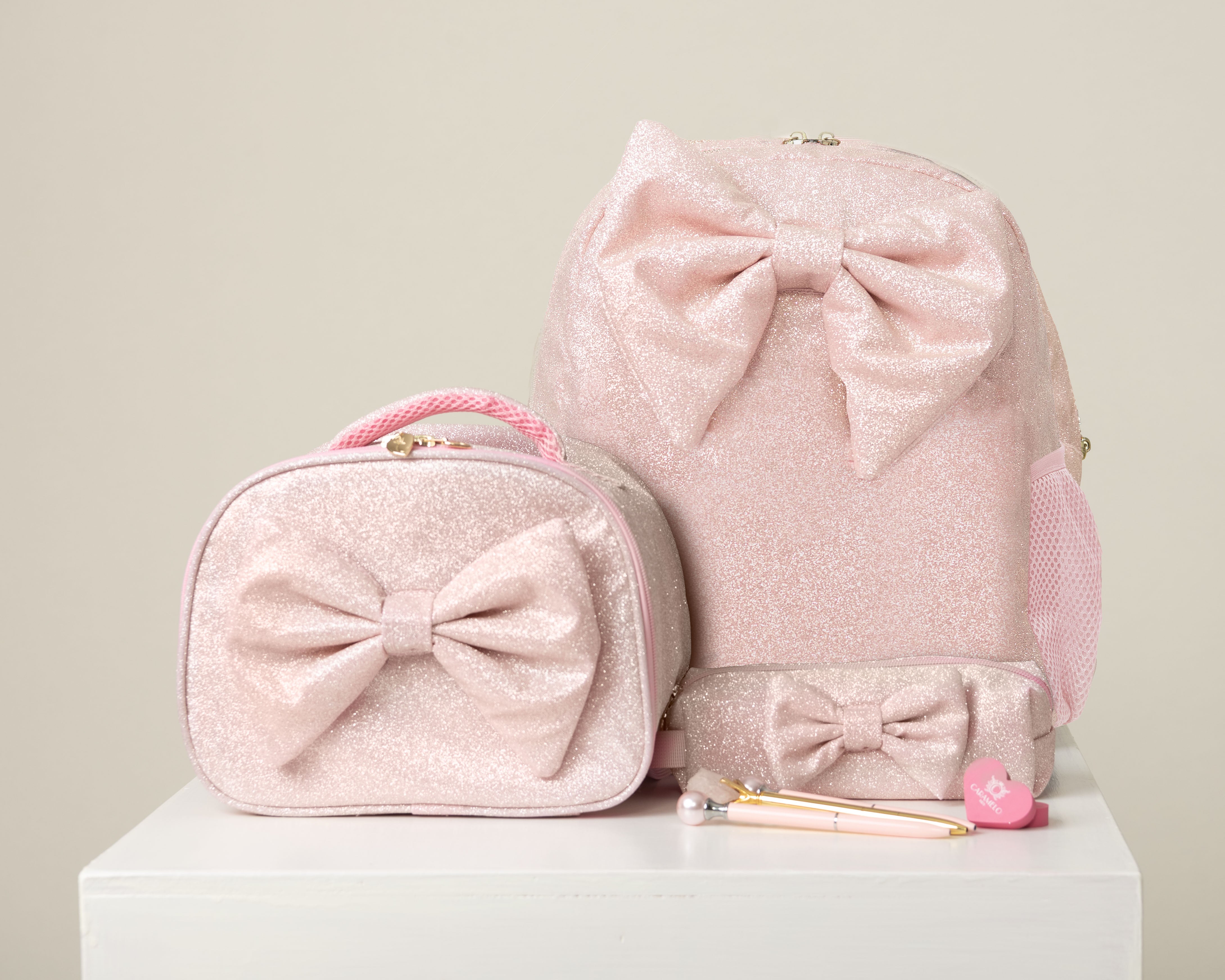 Pink Glitter Pencil Case with Bow