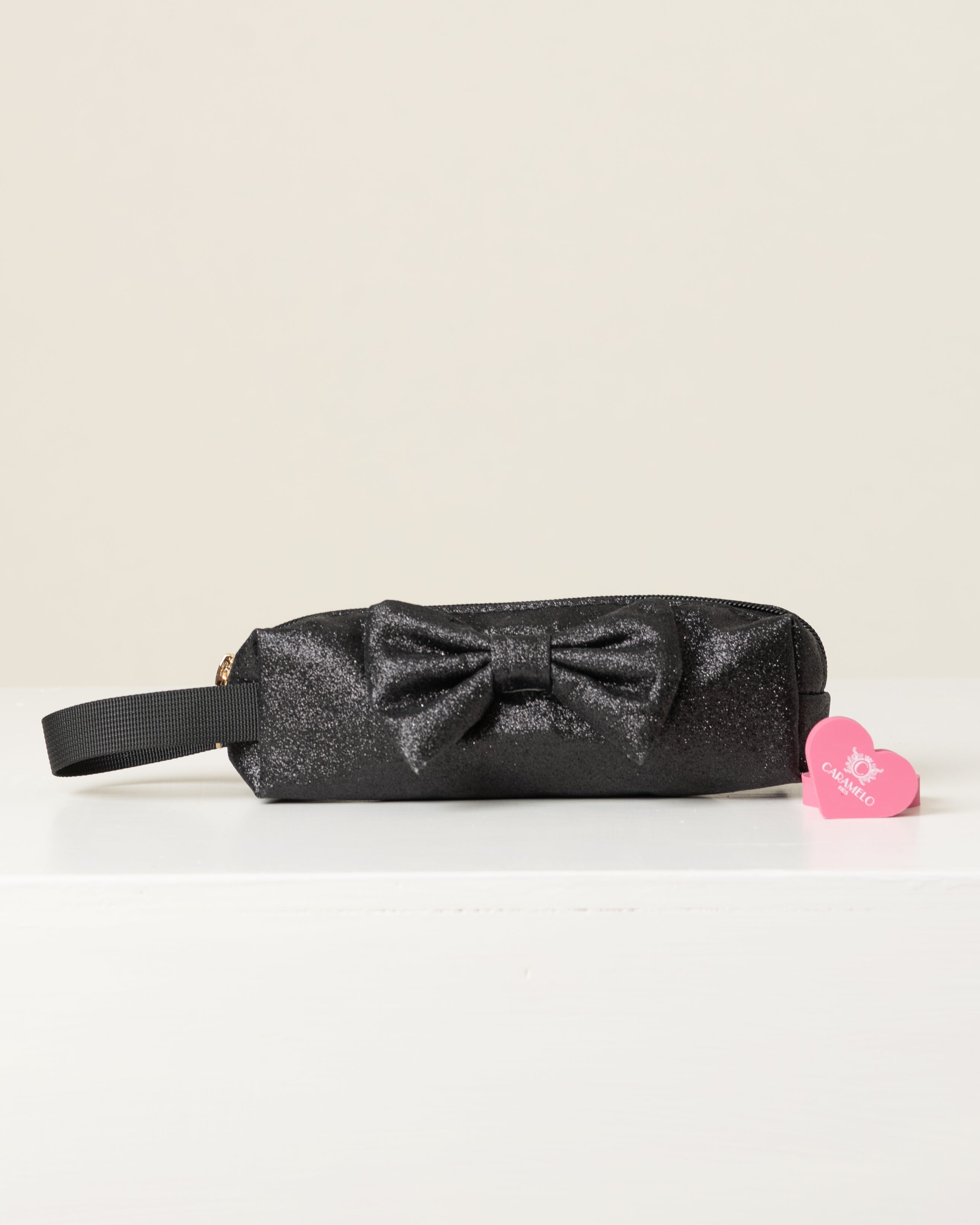 Black Glitter Bow Pencil Case