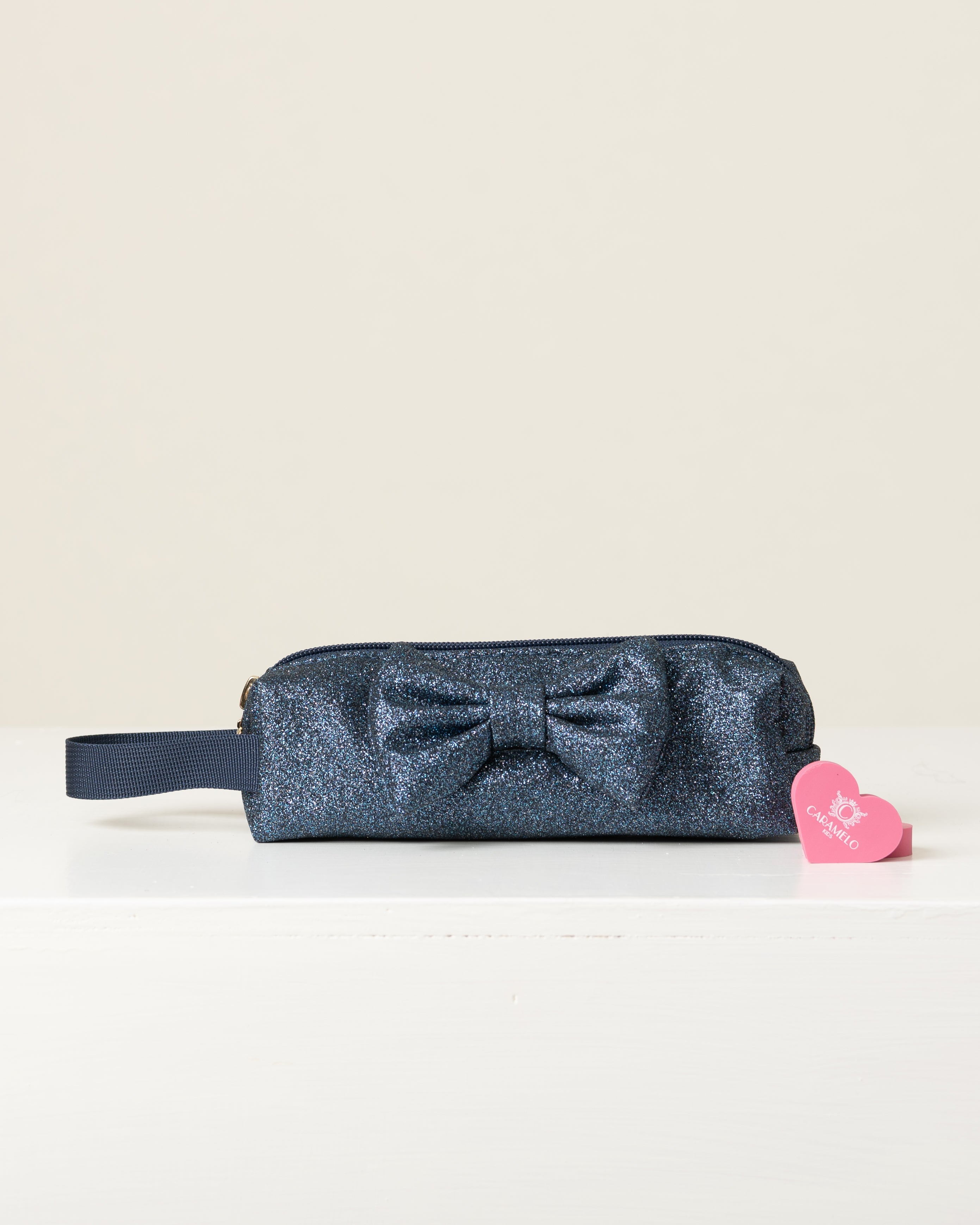 Navy Glitter Bow Pencil Case