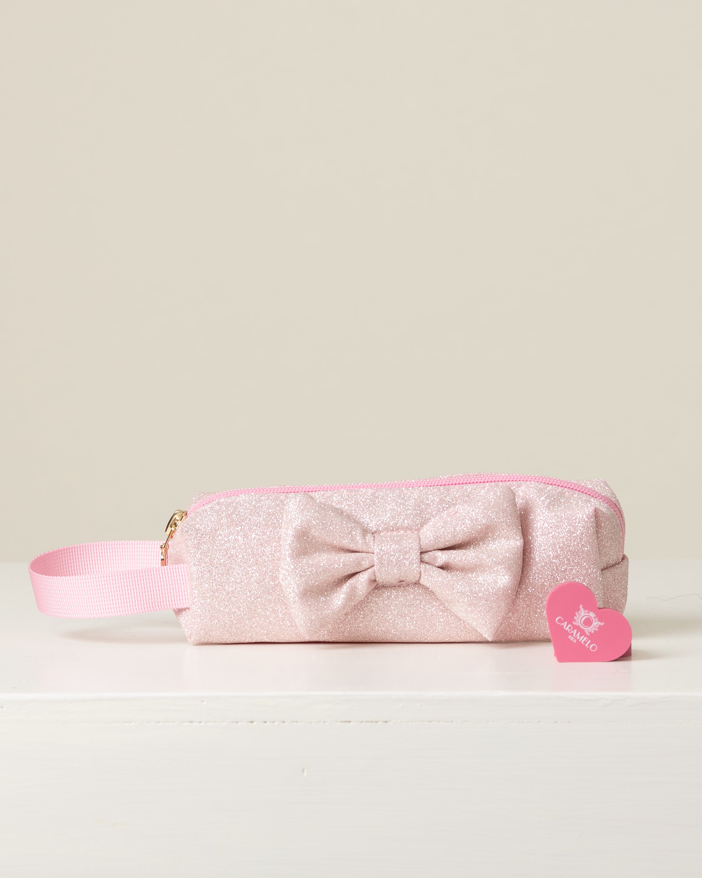 Pink Glitter Pencil Case with Bow
