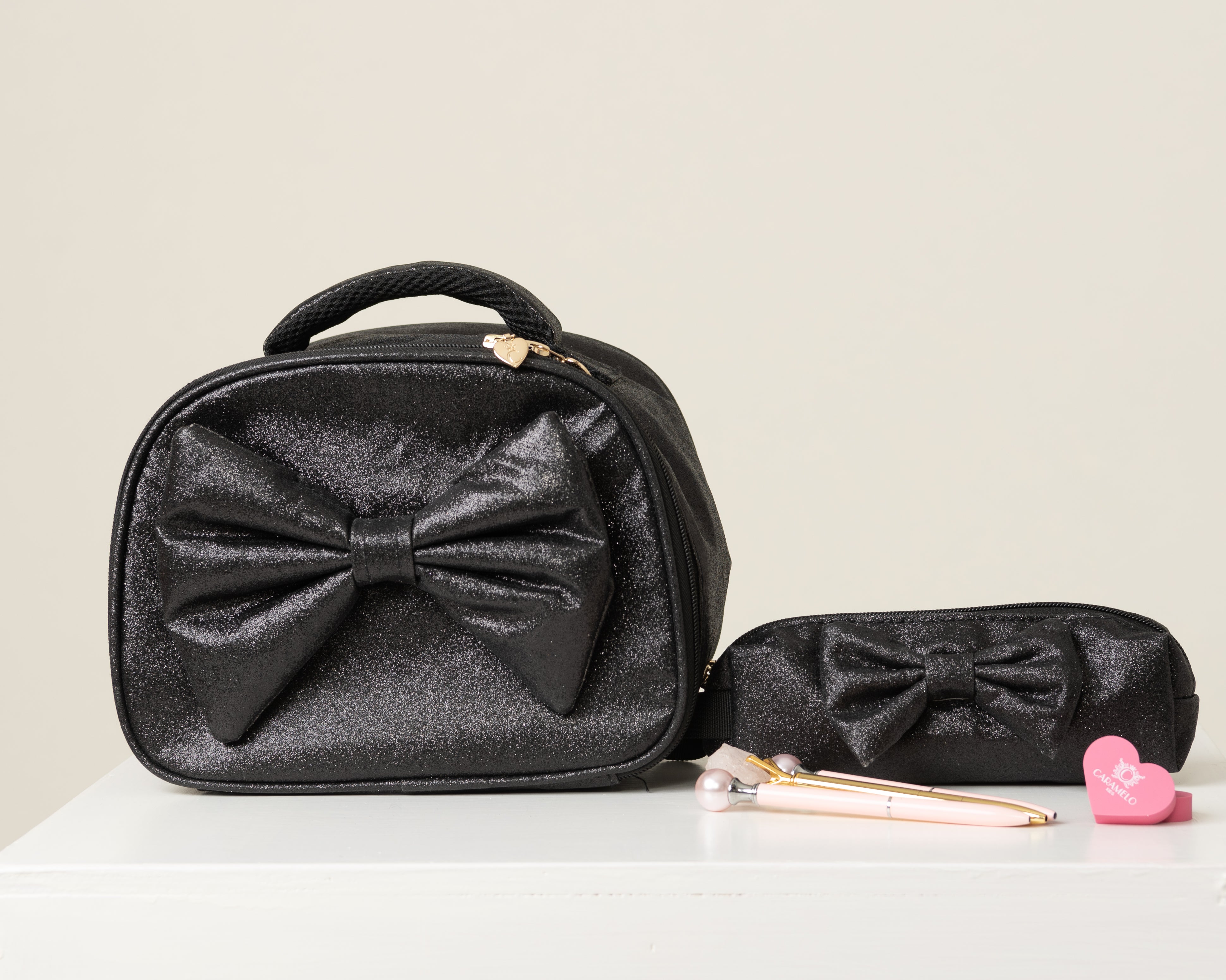 Black Glitter Bow Pencil Case