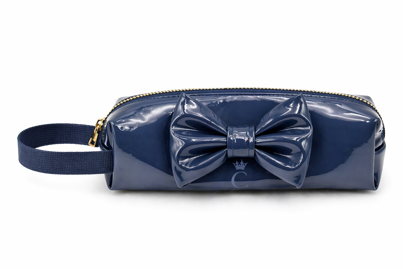 Navy Patent Bow Pencil Case