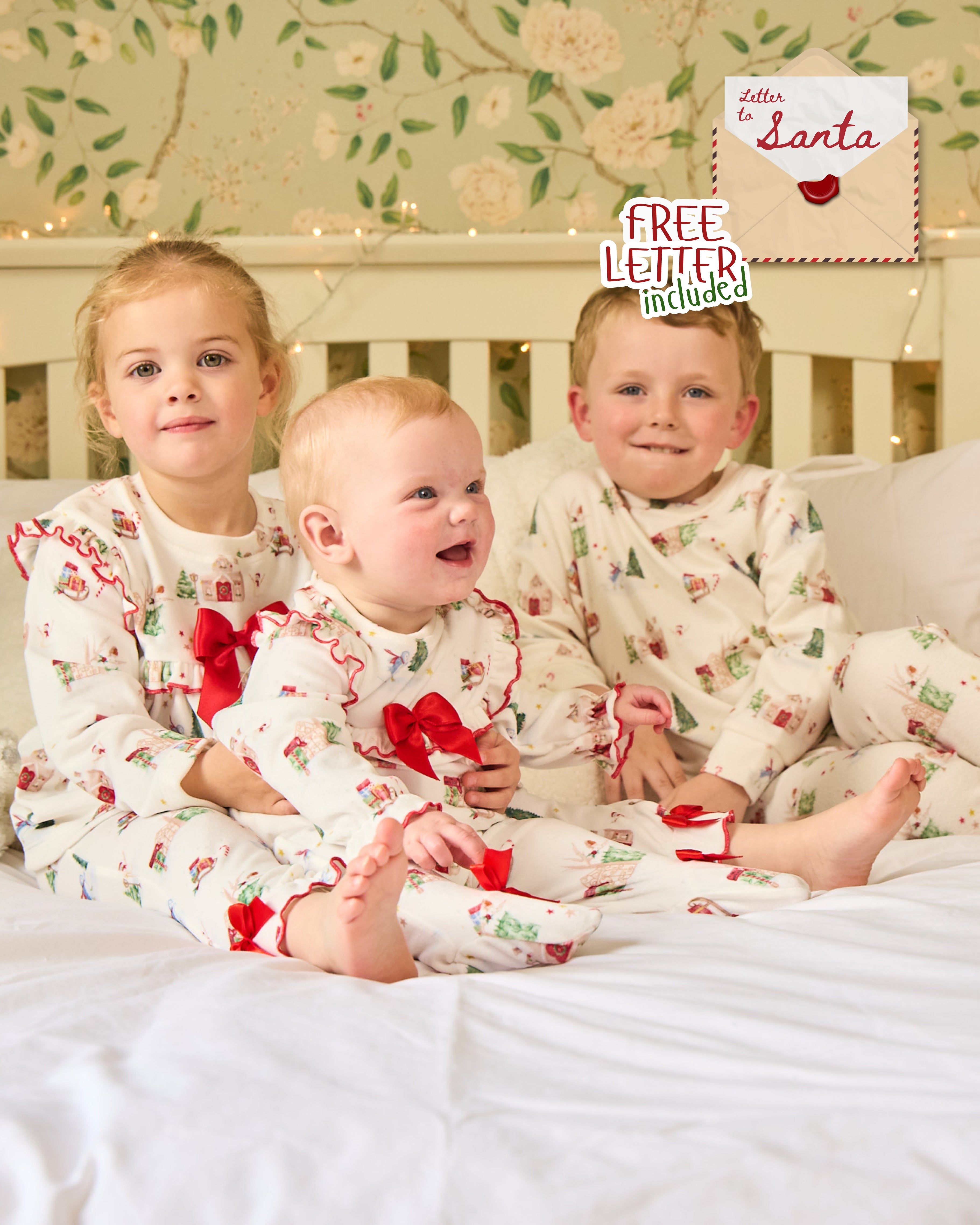 Girls Christmas Print Bow Pyjama Set