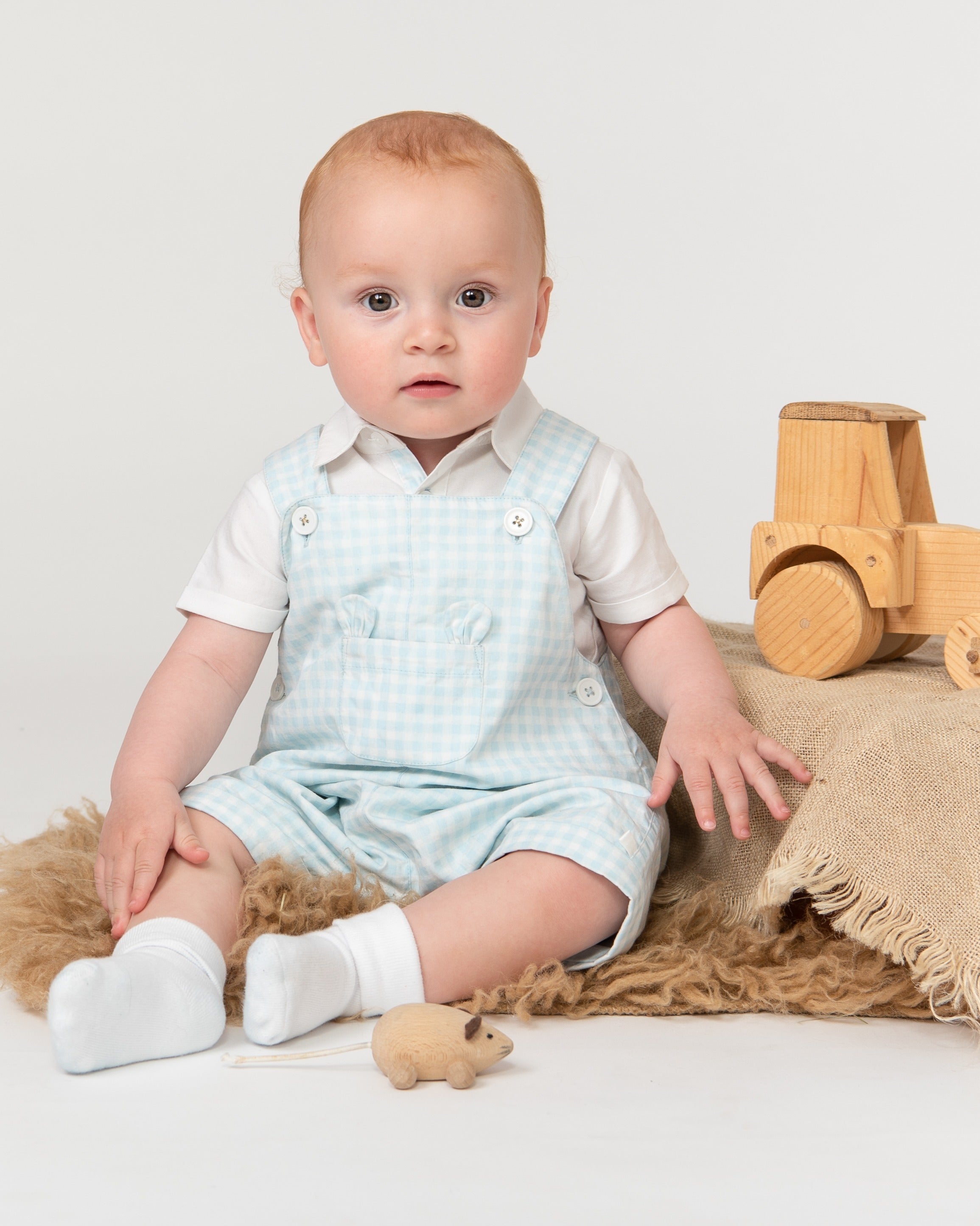 Sky Gingham Romper with Centre Pocket