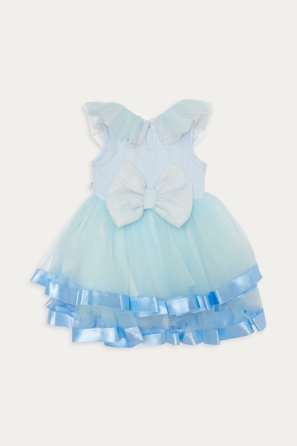 Sky Blue Tulle Dress with Satin Trim and Diamantes