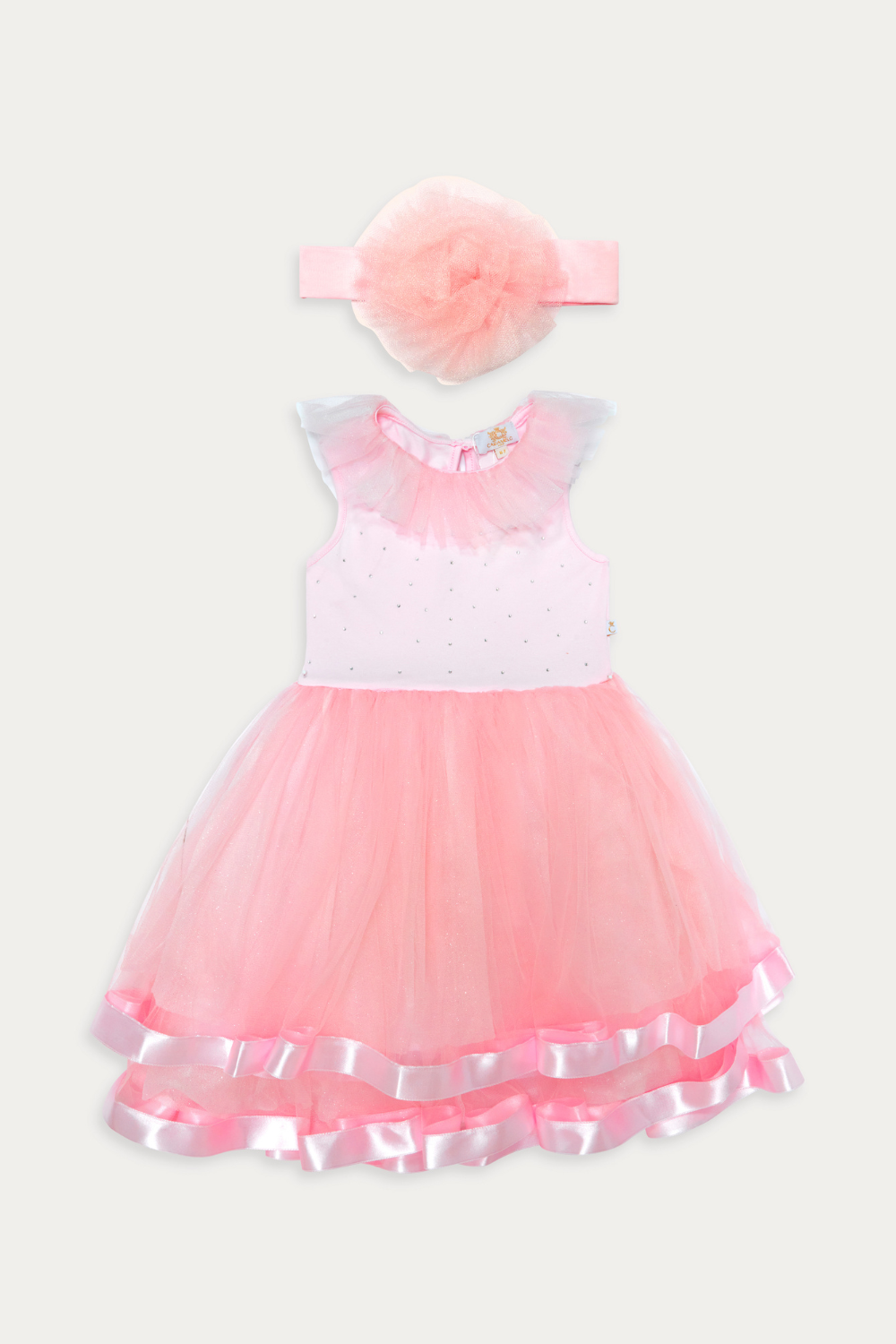 Pink Tulle Dress with Satin Trim and Diamantes