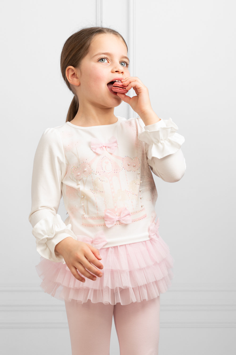 Pink Ruffled Leggings Set with Carousel and Eiffel Tower Design (12 months-3 years)