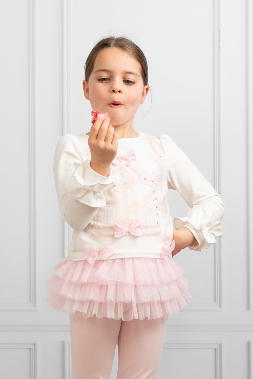 Pink Ruffled Leggings Set with Carousel and Eiffel Tower Design (12 months-3 years)