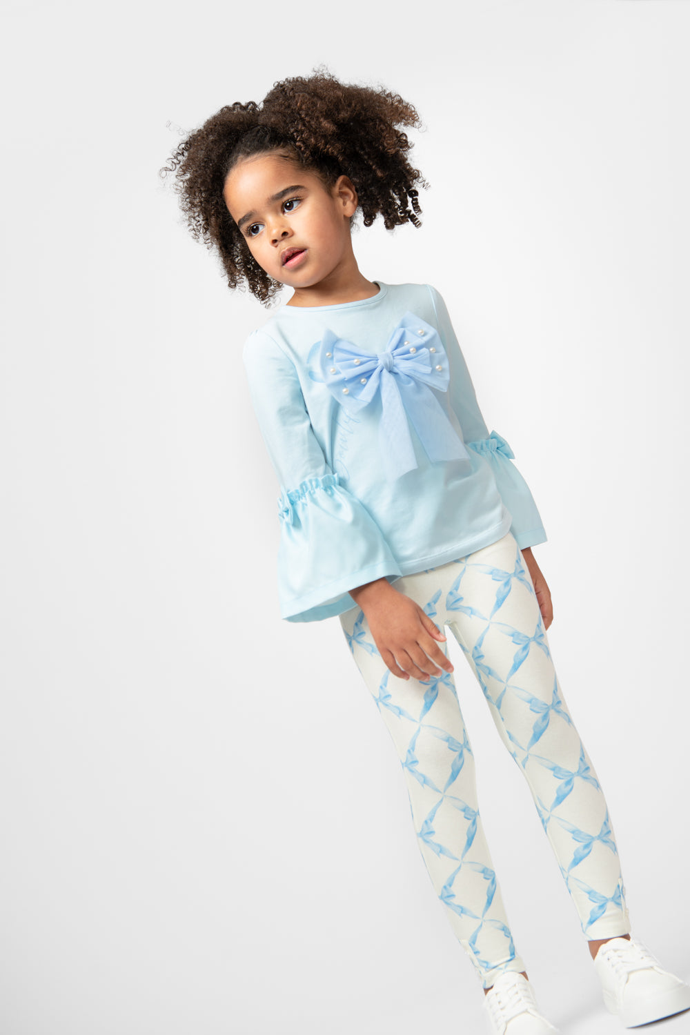 Sky Blue Leggings Set with Bow Design (12 months-3 years)