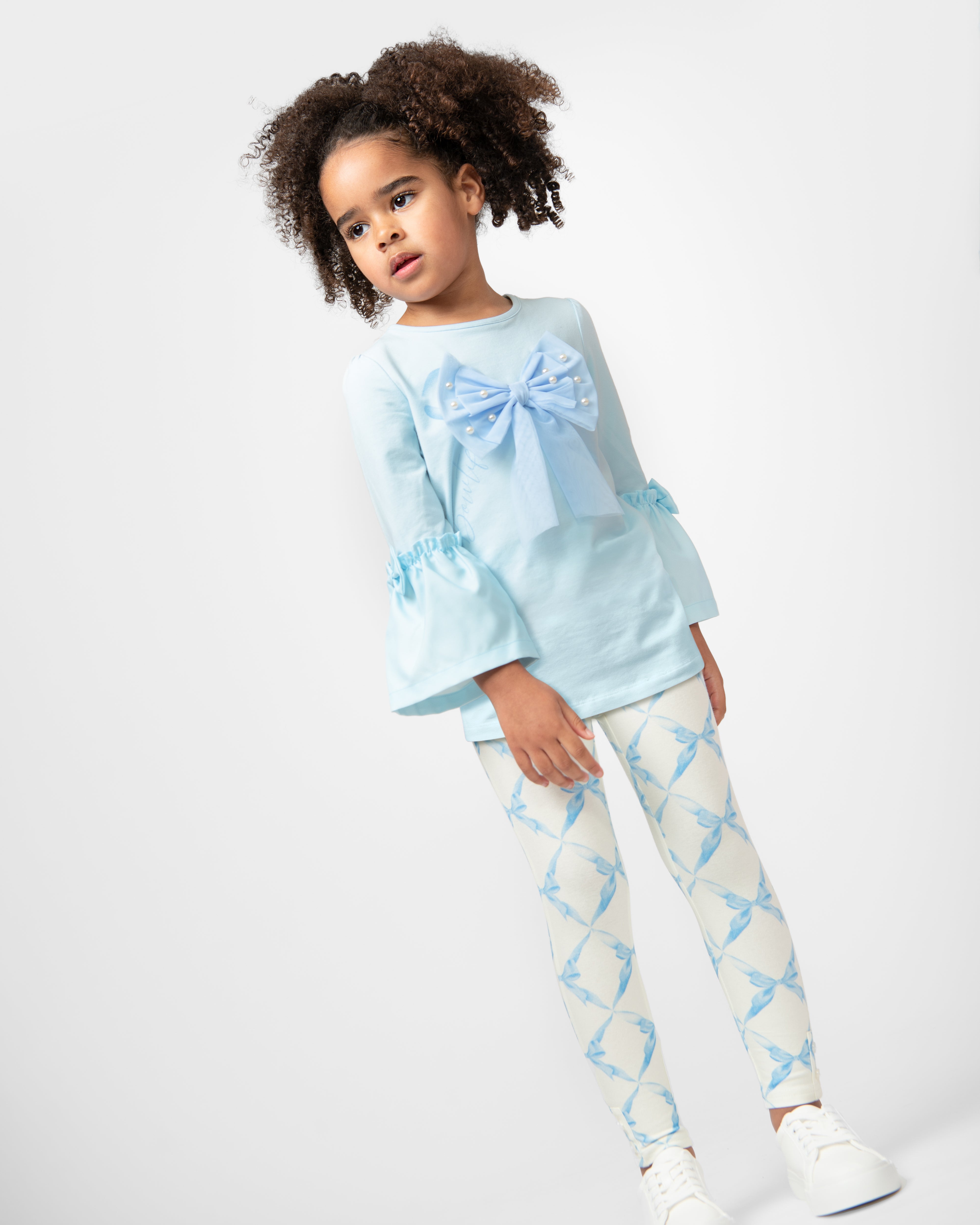Sky Blue Leggings Set with Bow Design (12 months-3 years)
