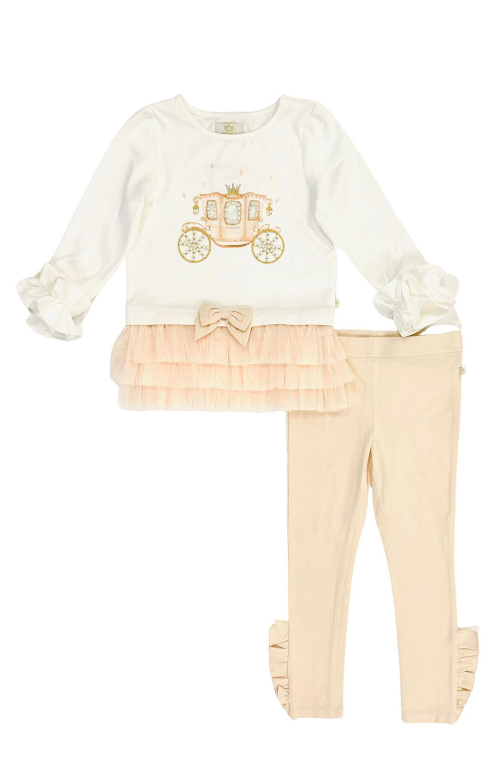 Mink Ruffled Leggings Set with Royal Carriage Design (4-9 years)