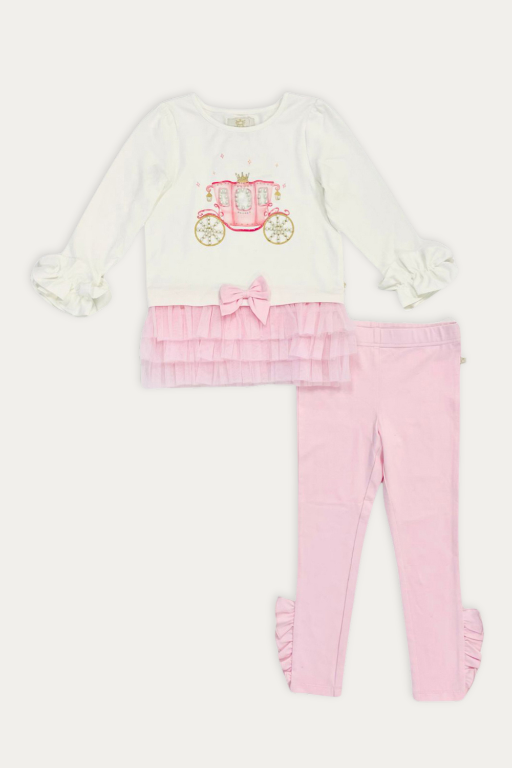 Pink Ruffled Leggings Set with Royal Carriage Design (4-8 years)