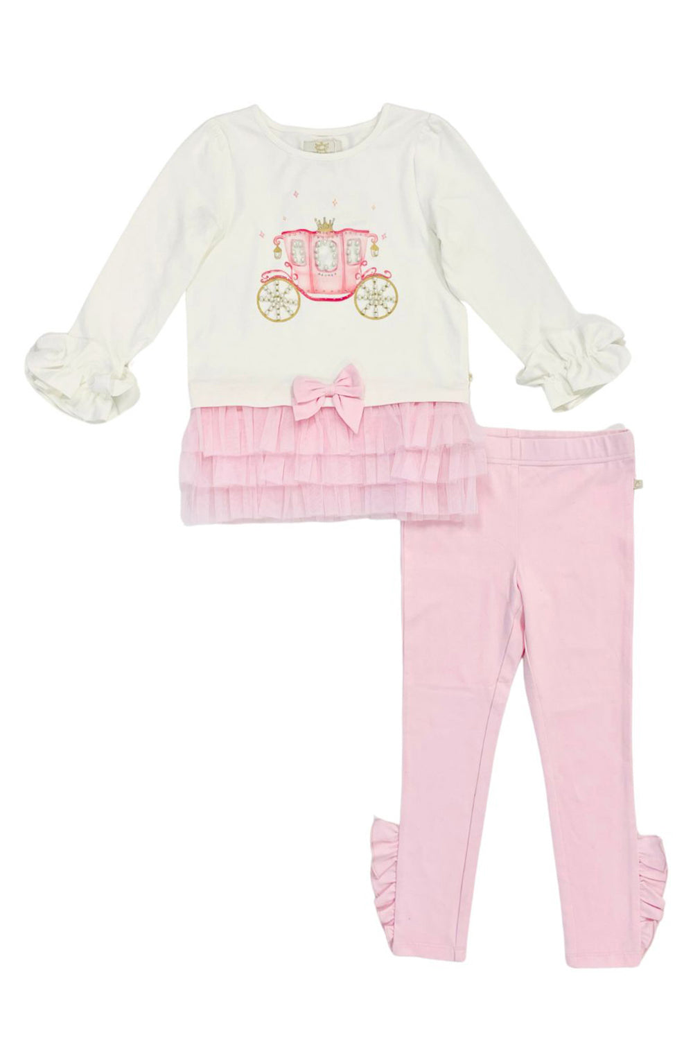 Pink Ruffled Leggings Set with Royal Carriage Design (4-8 years)