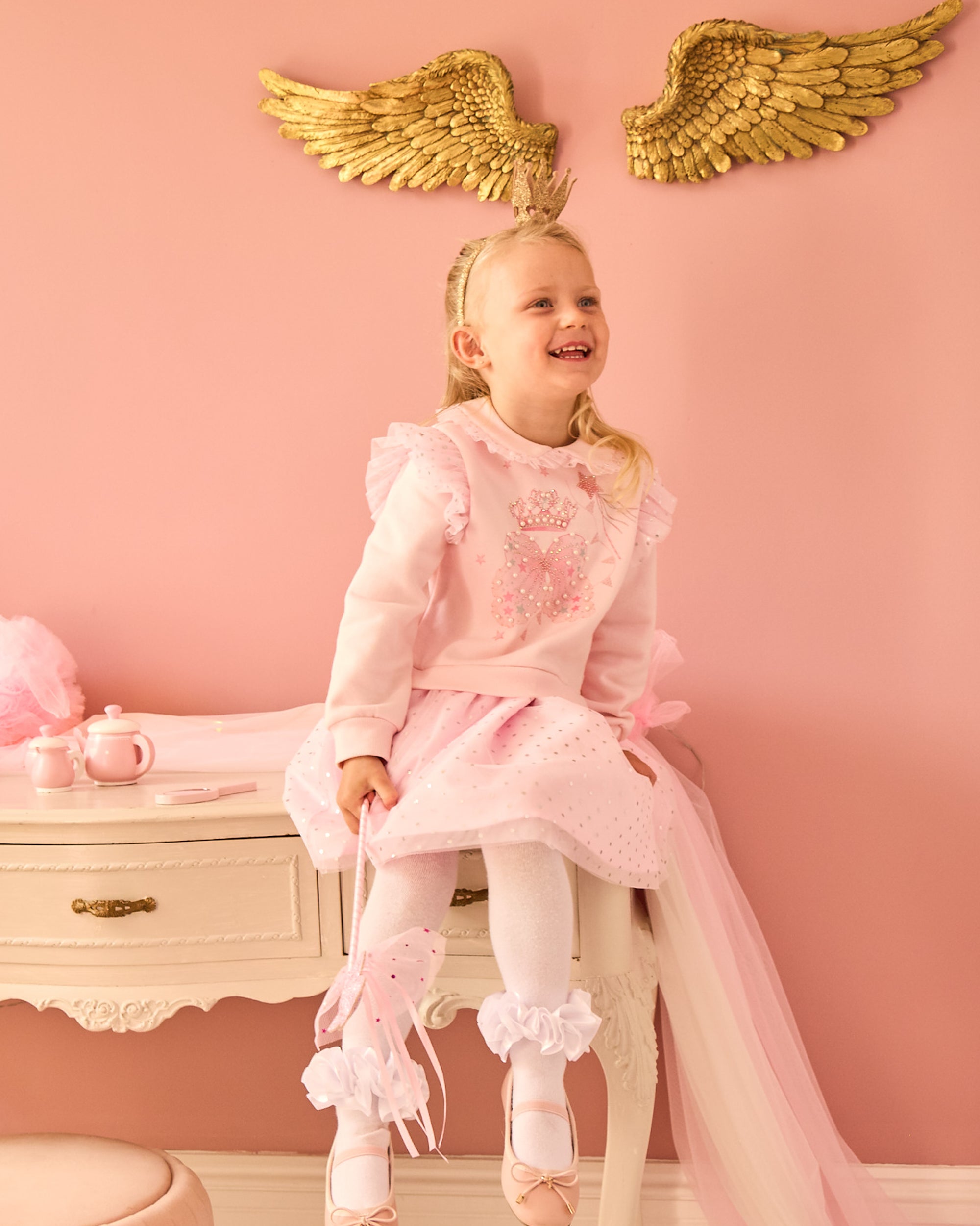 Pink Sparkle Wing & Crown Collar Dress