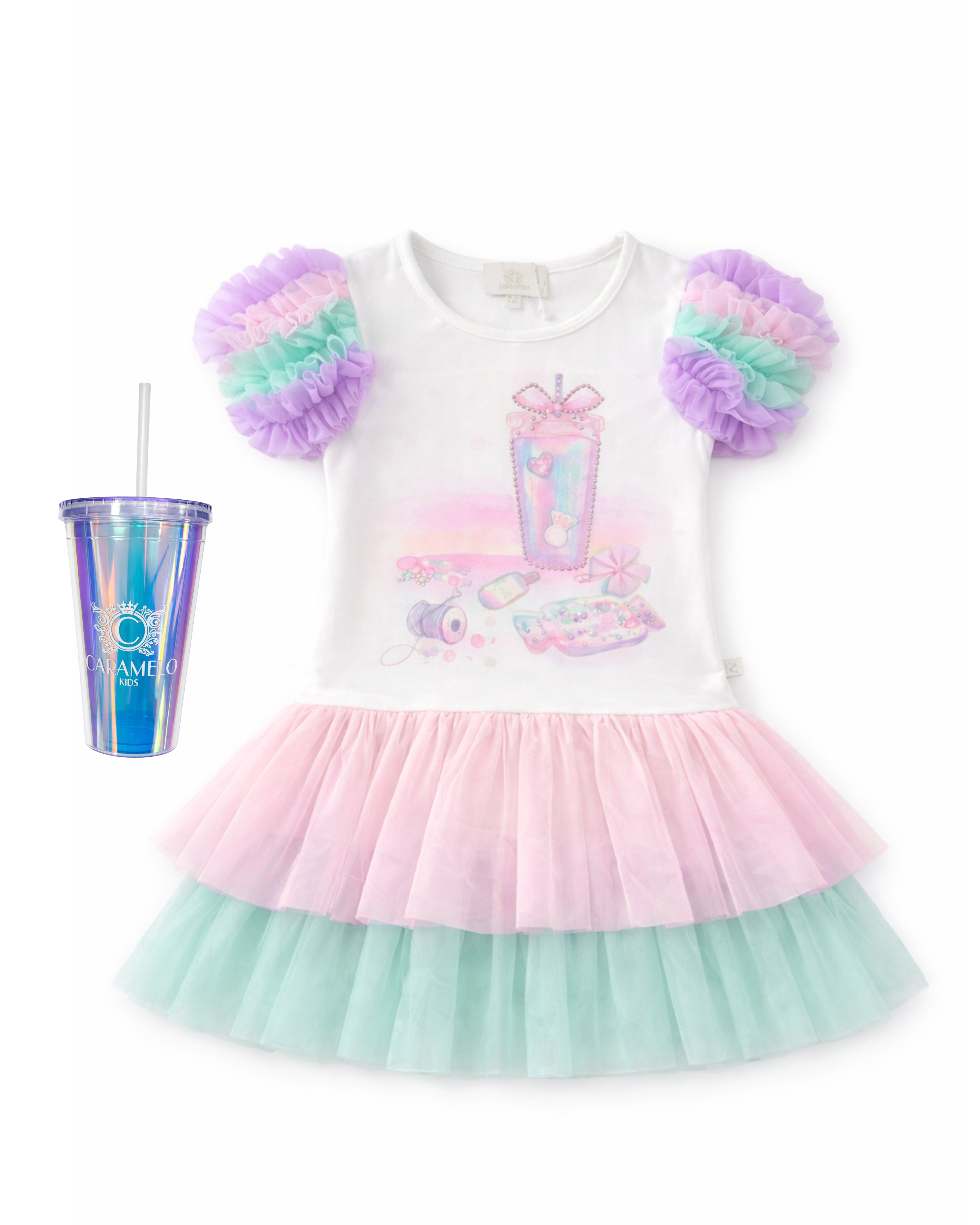 Rainbow Tulle Dress with Branded Straw Cup
