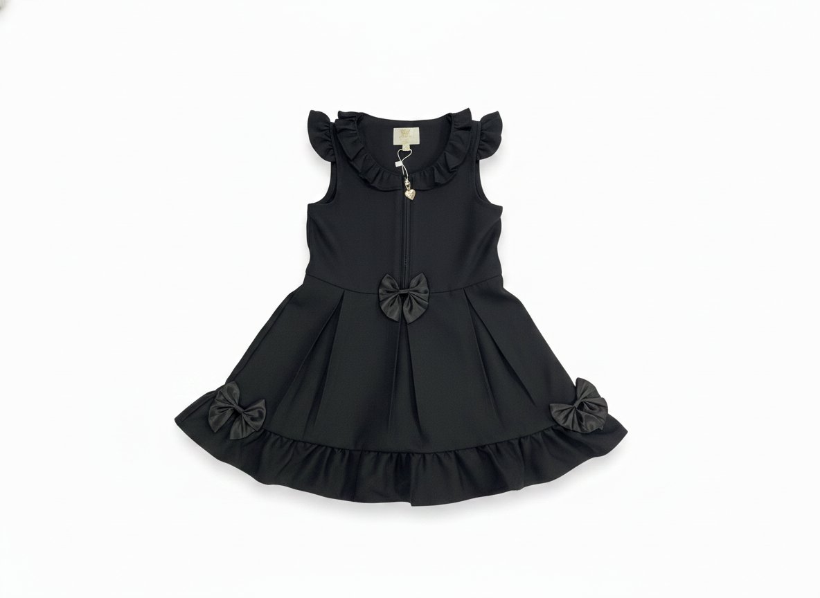 Black Zip Front Pinafore with Bow Details
