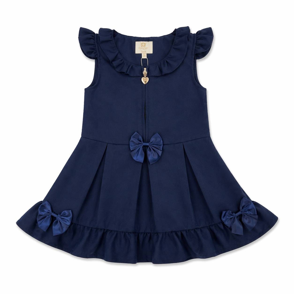Navy Zip Front Dress with Bow Details