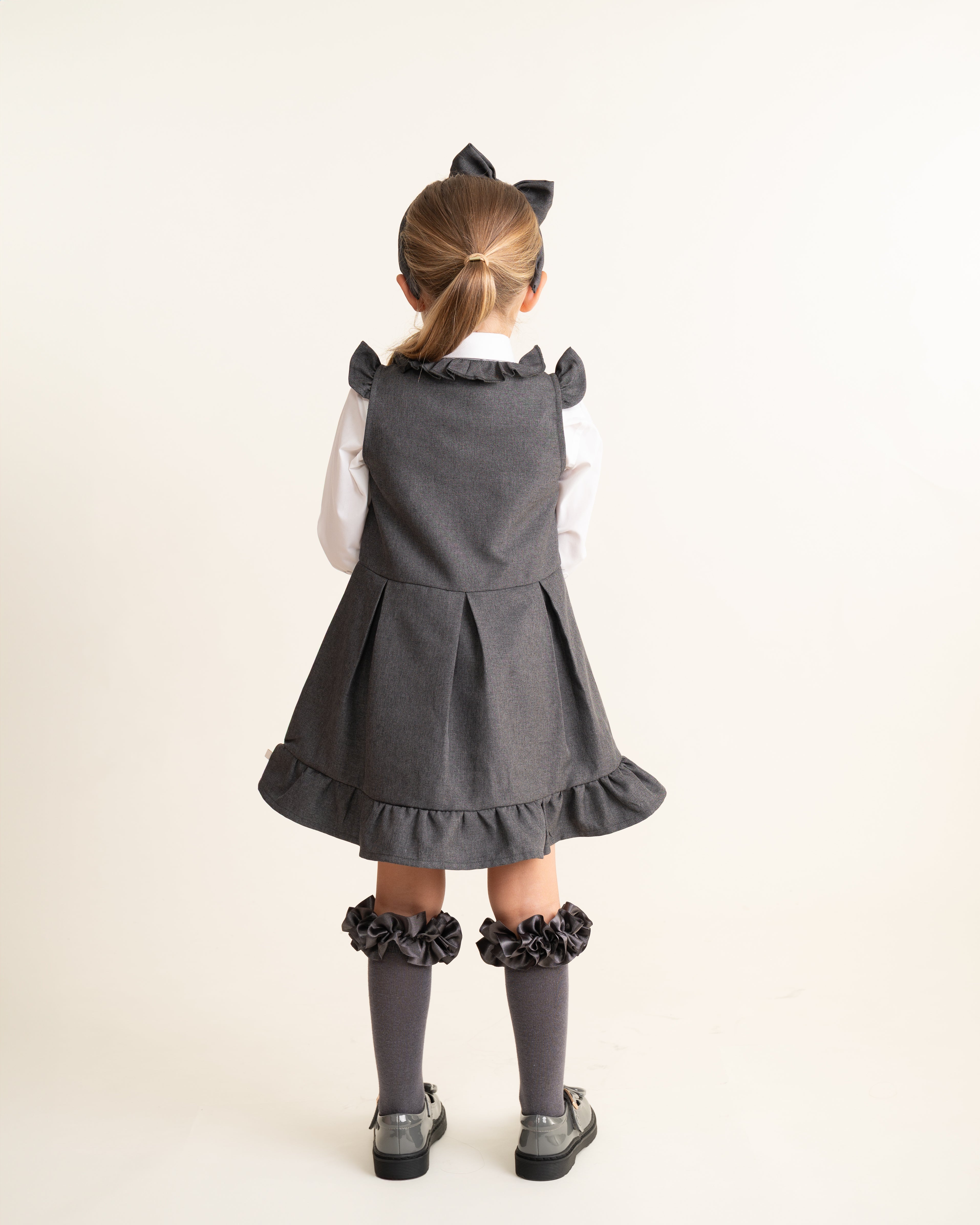 Grey Zip Front Dress with Bow Details