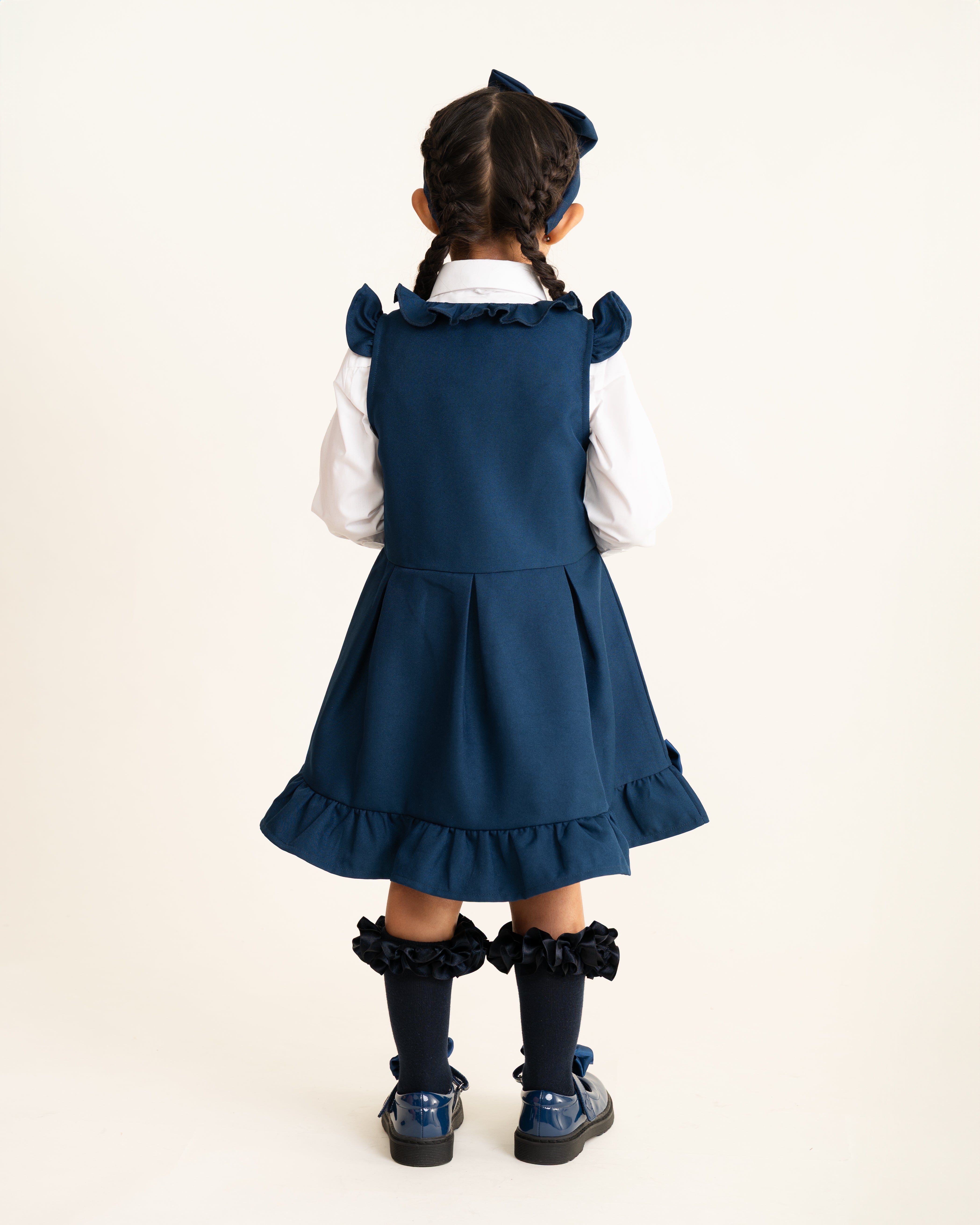 Navy Zip Front Dress with Bow Details