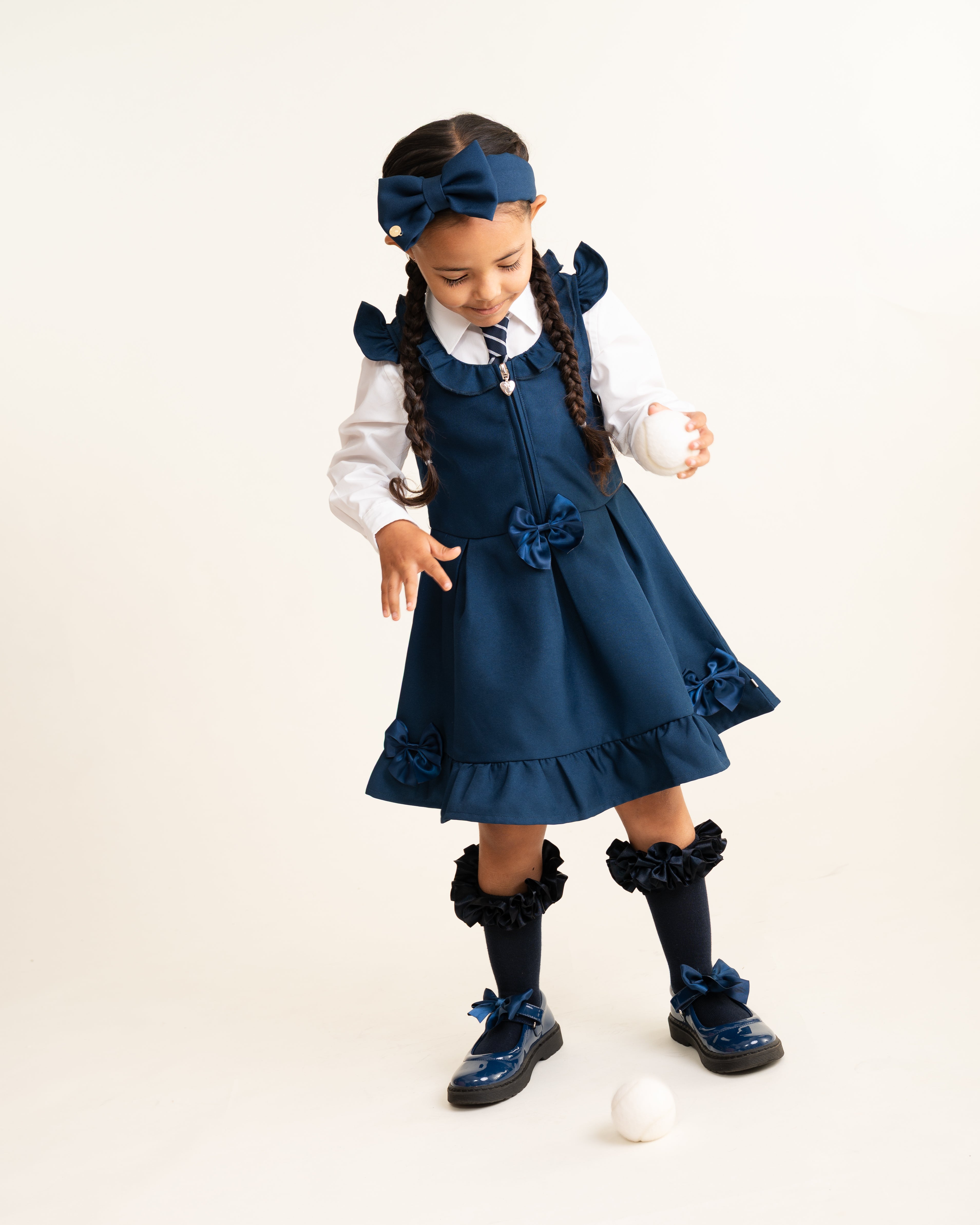 Navy Zip Front Dress with Bow Details