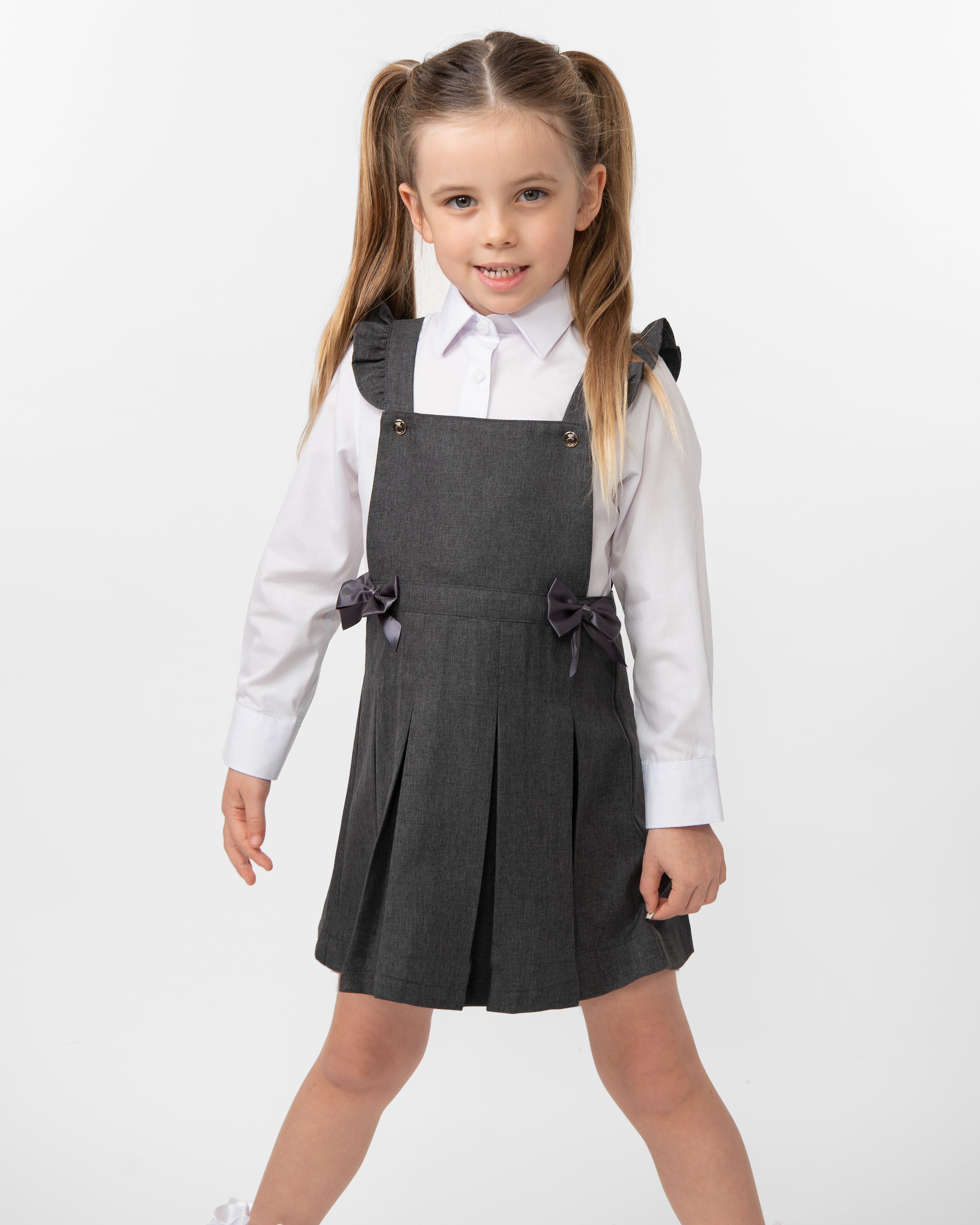 Grey Pleated Pinafore with Bow